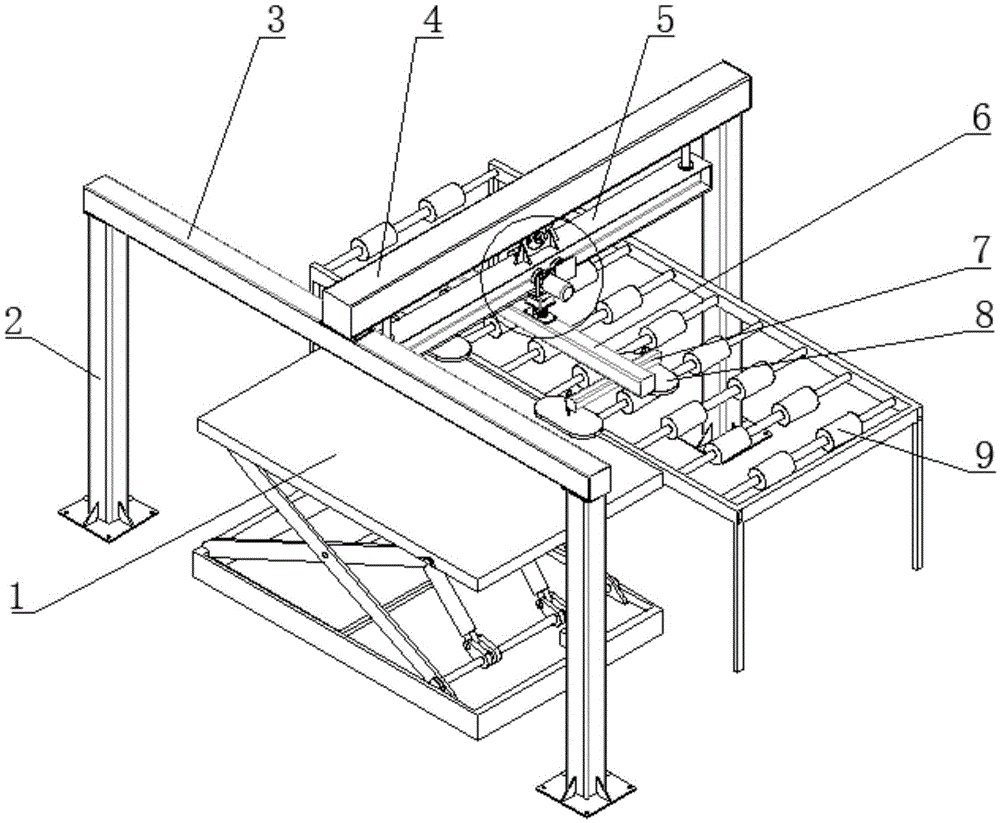 Stone slab gantry type automatic loading and unloading device and method