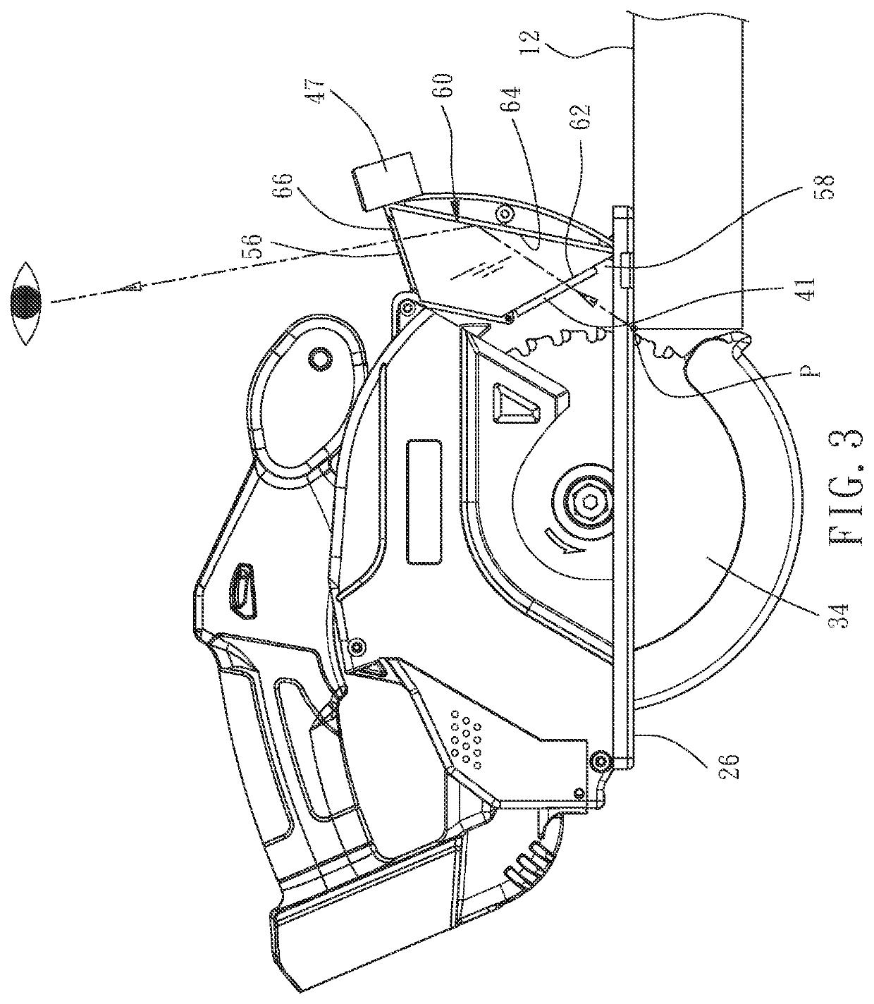 Circular saw that uses a prism to reflect the cut images