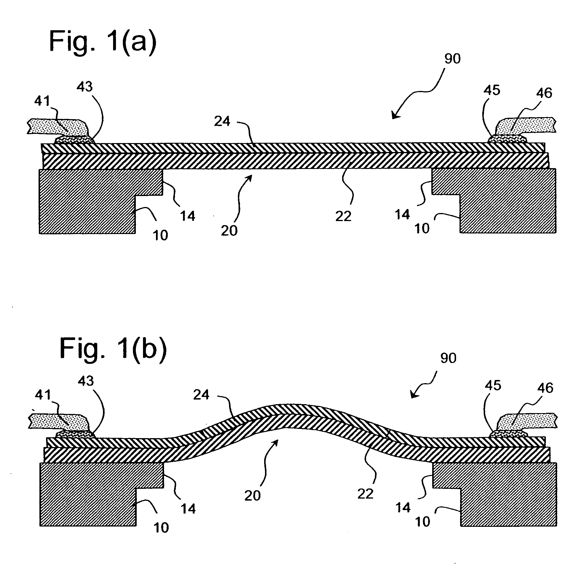 Doubly-anchored thermal actuator having varying flexural rigidity