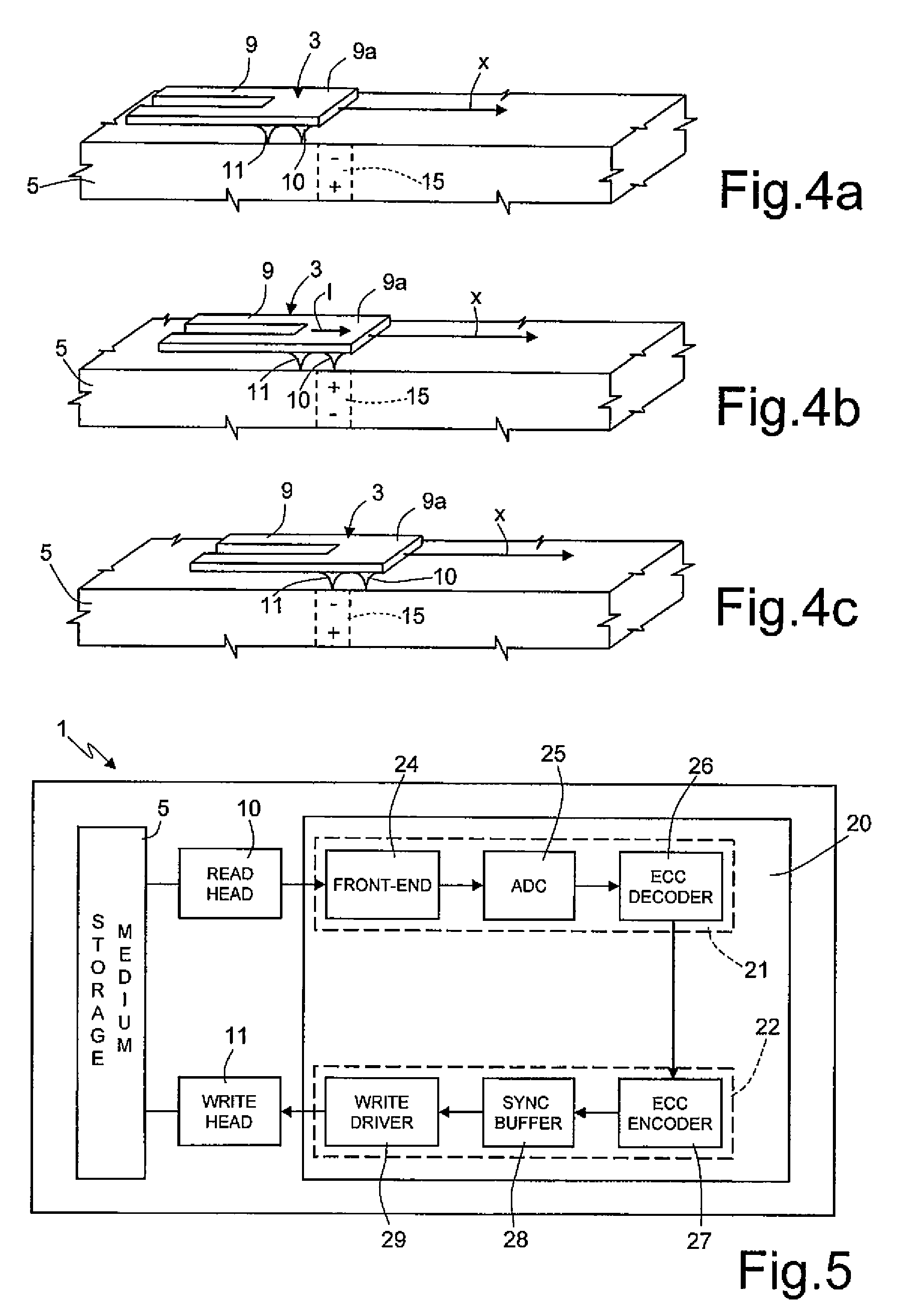 Read/write transducer for a ferroelectric storage medium, and corresponding storage device and method