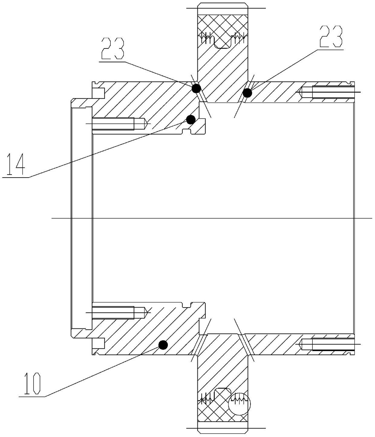 The structure of the pressure cylinder driving the double-ended collet in the main shaft