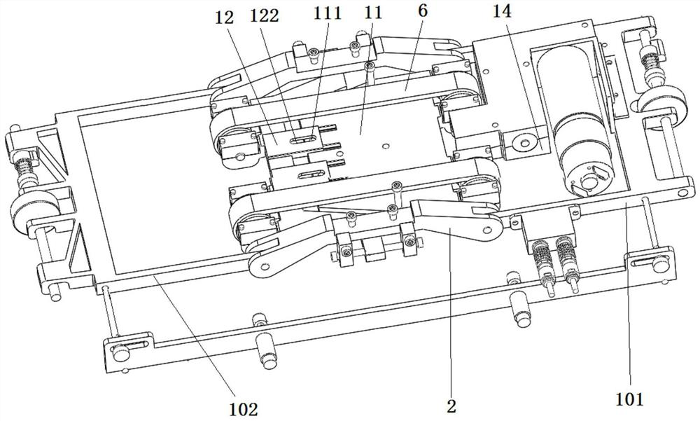 Double-motor synchronous motion control device with adjustable wheel track of conveying belt