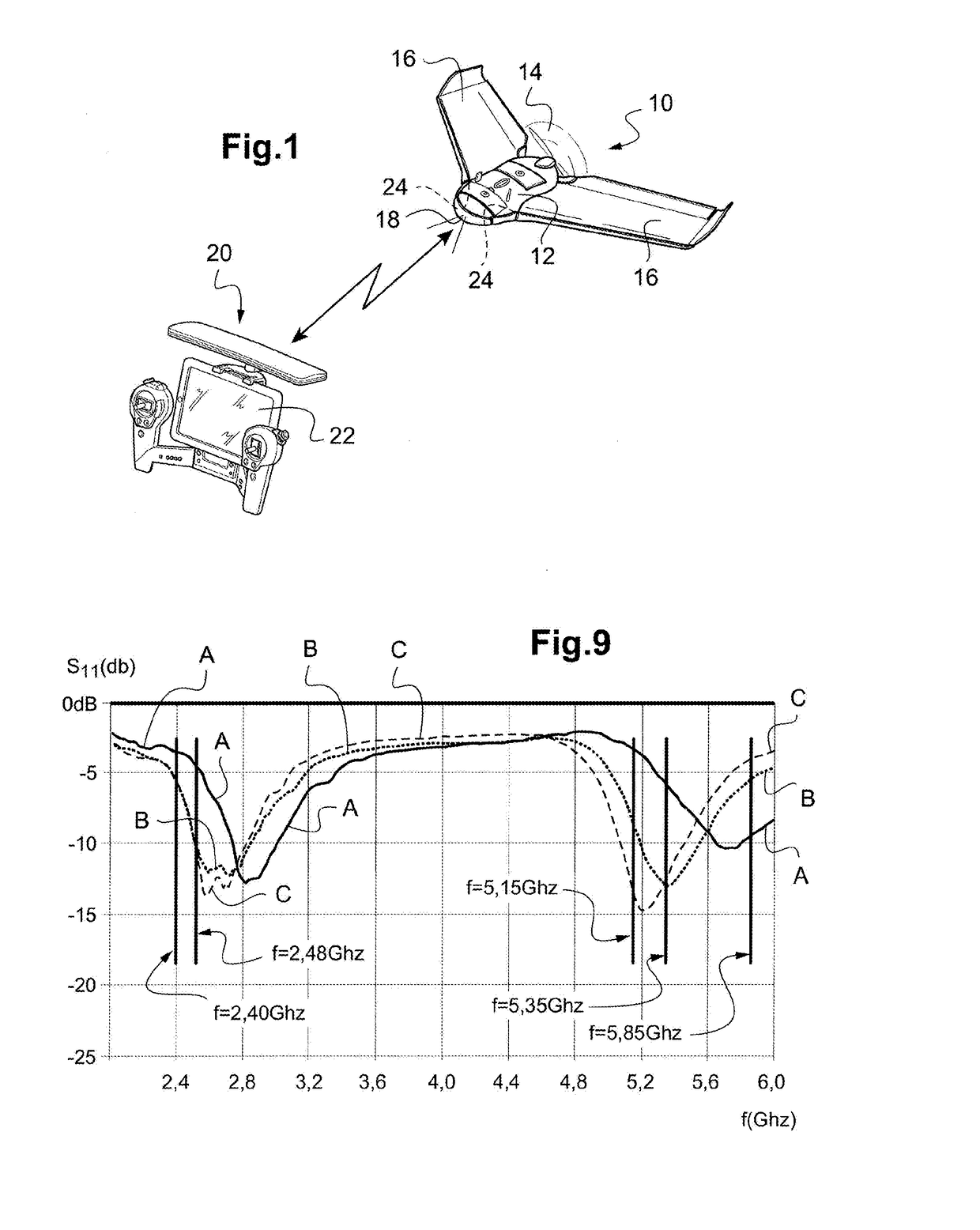 WIFI antenna of the clover-leaf or skew-planar wheel type for a drone