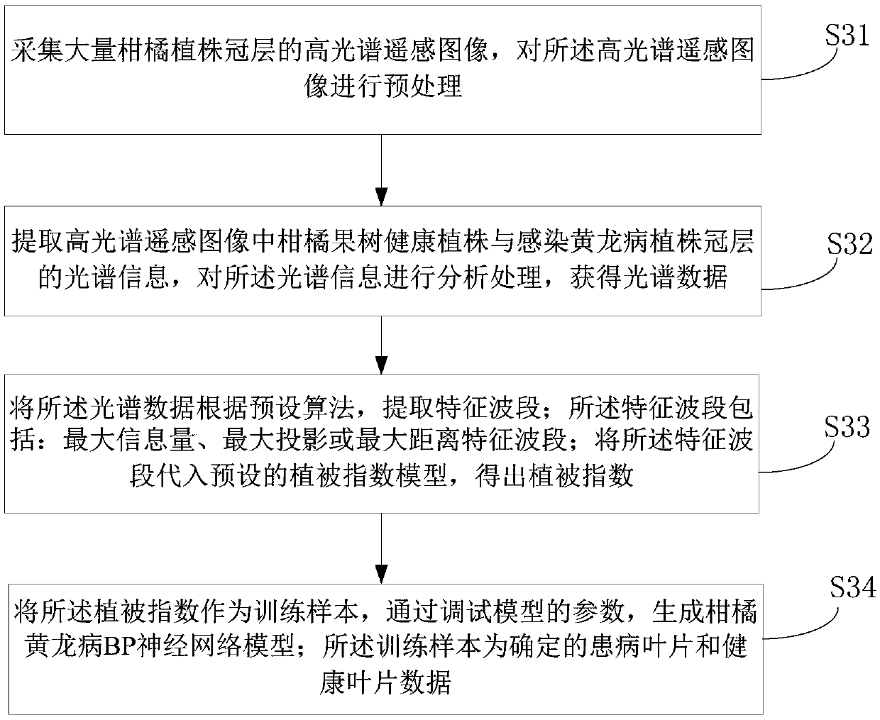 Method, device and system for detecting citrus huanglongbing by low-altitude hyperspectral remote sensing