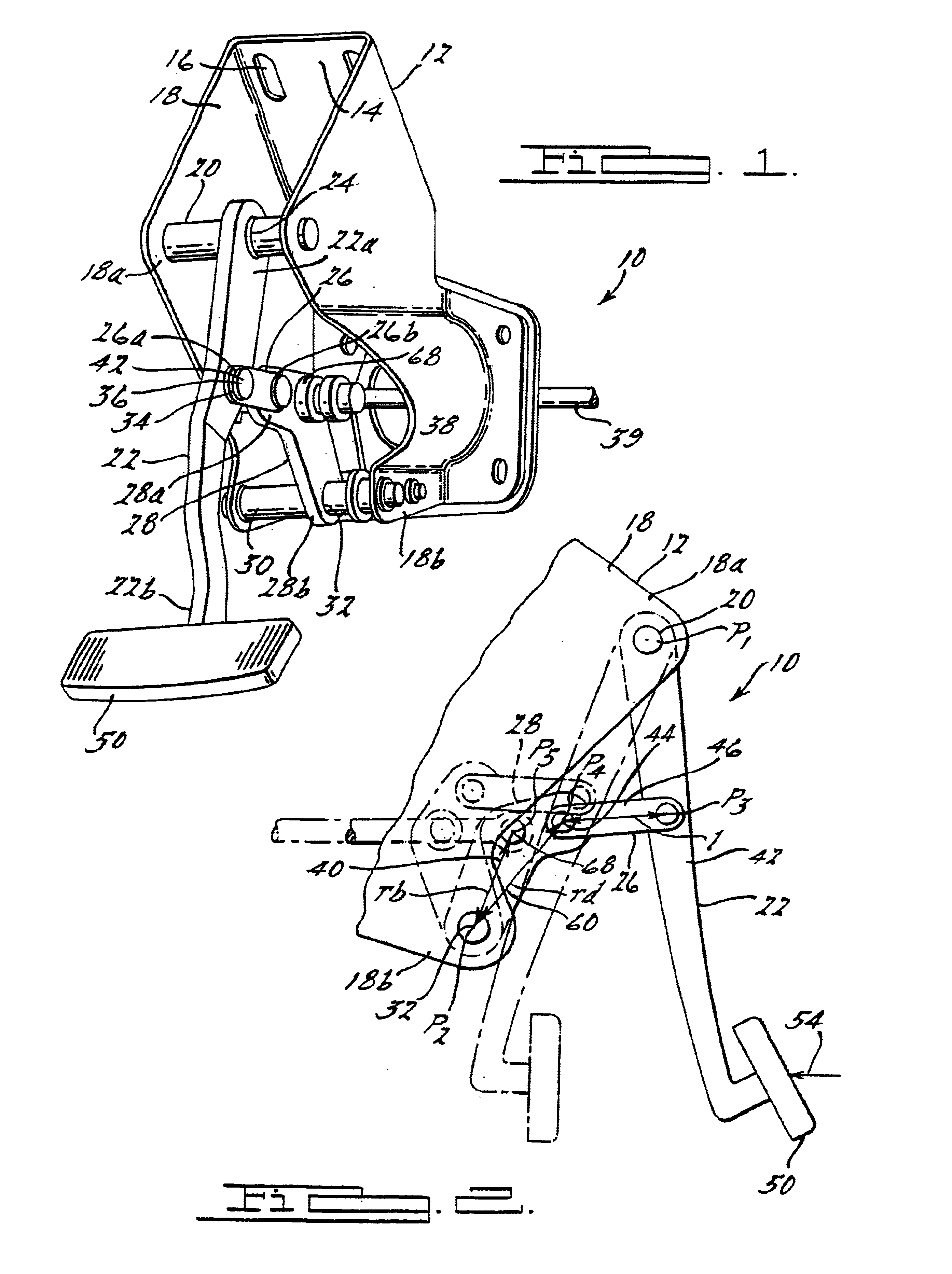 Brake pedal assembly with variable ratio