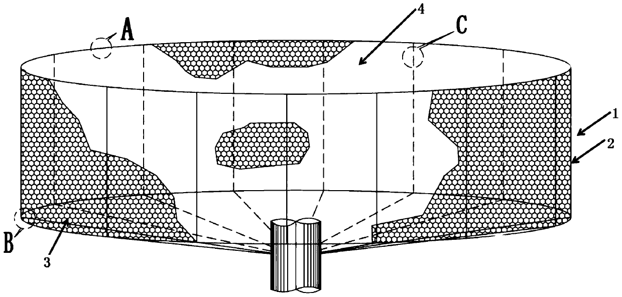 Semi-rigid composite polyester net cage and assembling process thereof