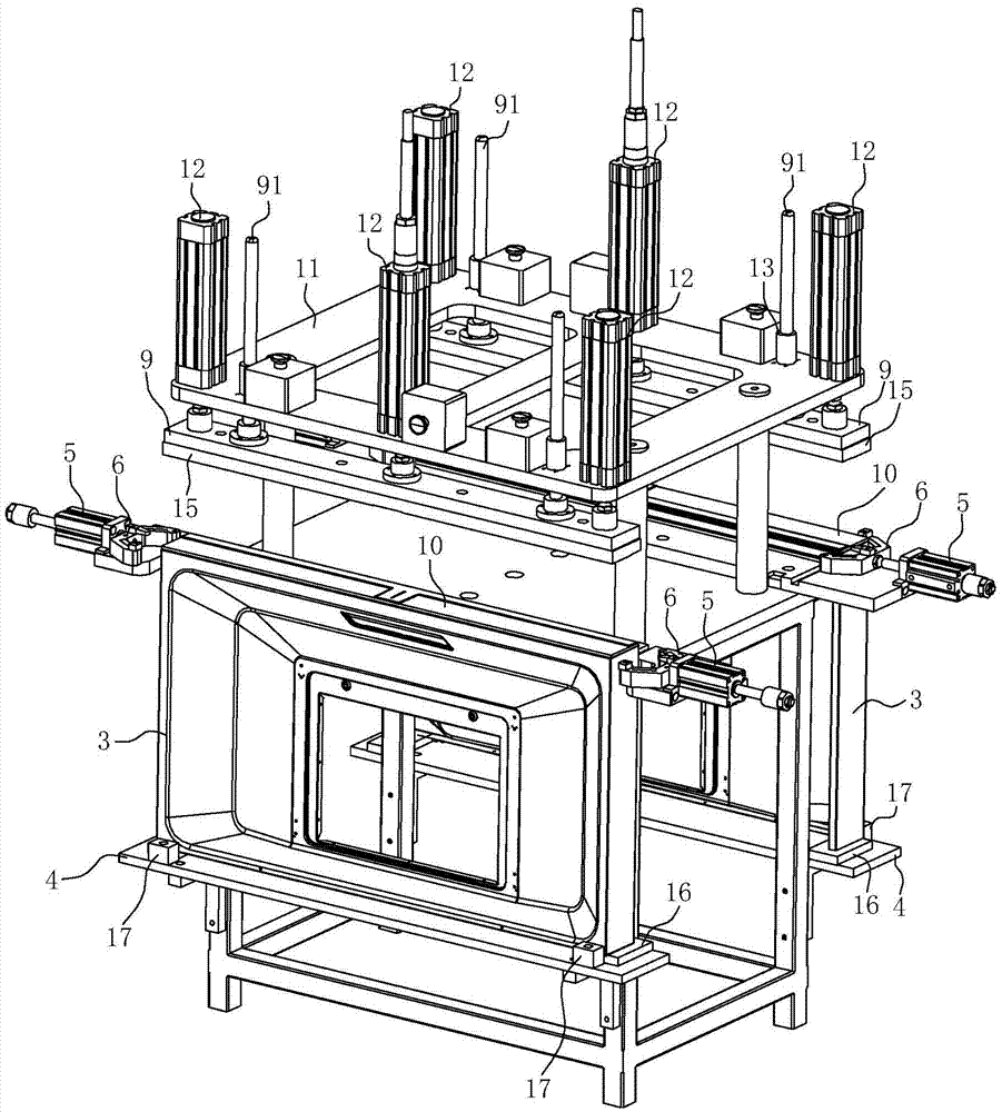 Adhering tool for adhering glass panel to exhaust fume collecting hood