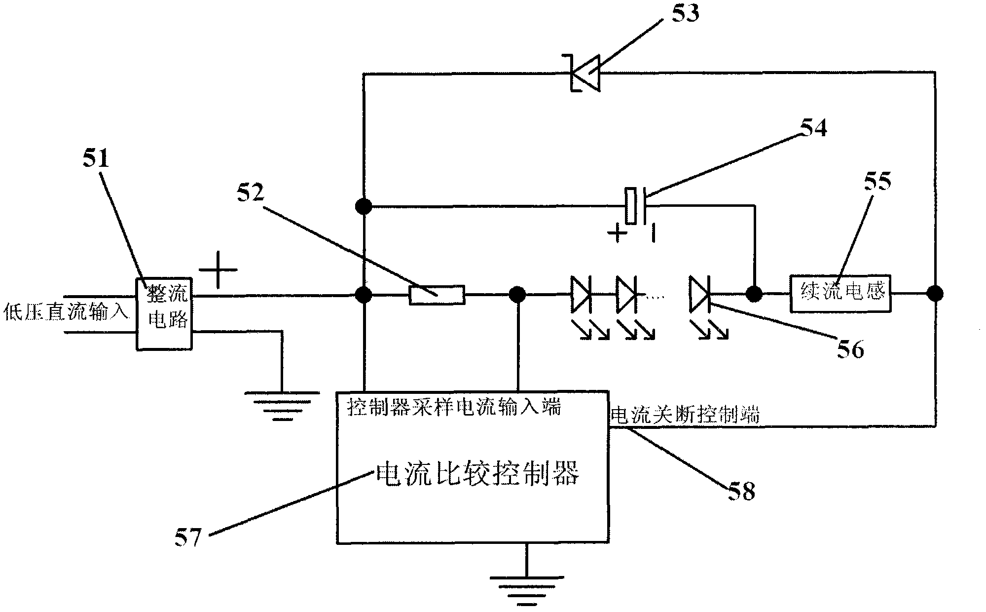 Low-power illuminating system with LED (light-emitting diode) lamps