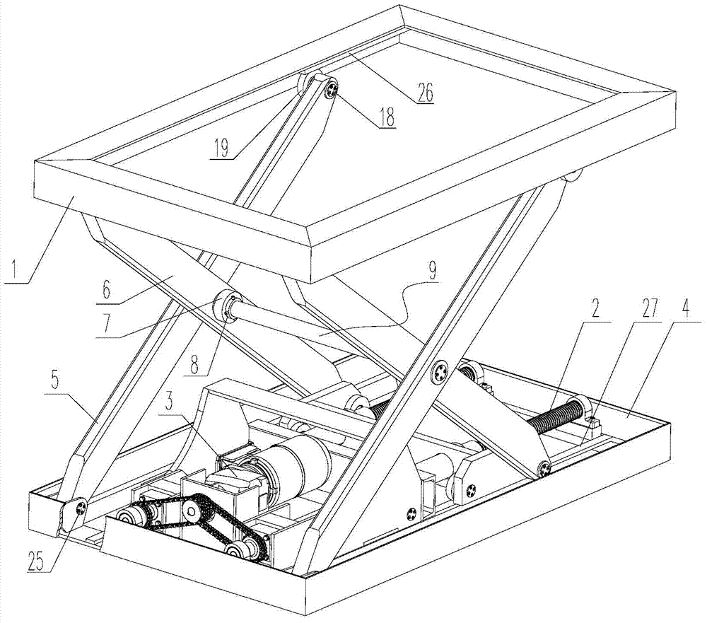 A screw driven lifting platform with auxiliary lifting blocks