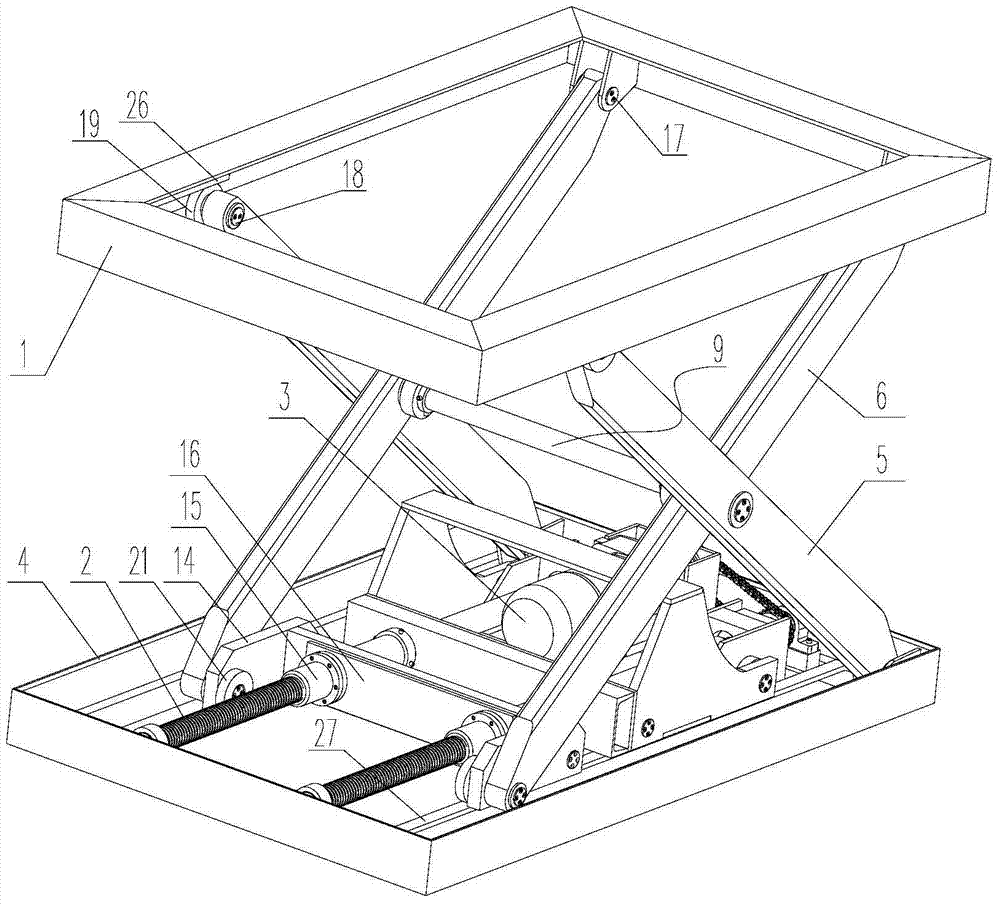 A screw driven lifting platform with auxiliary lifting blocks