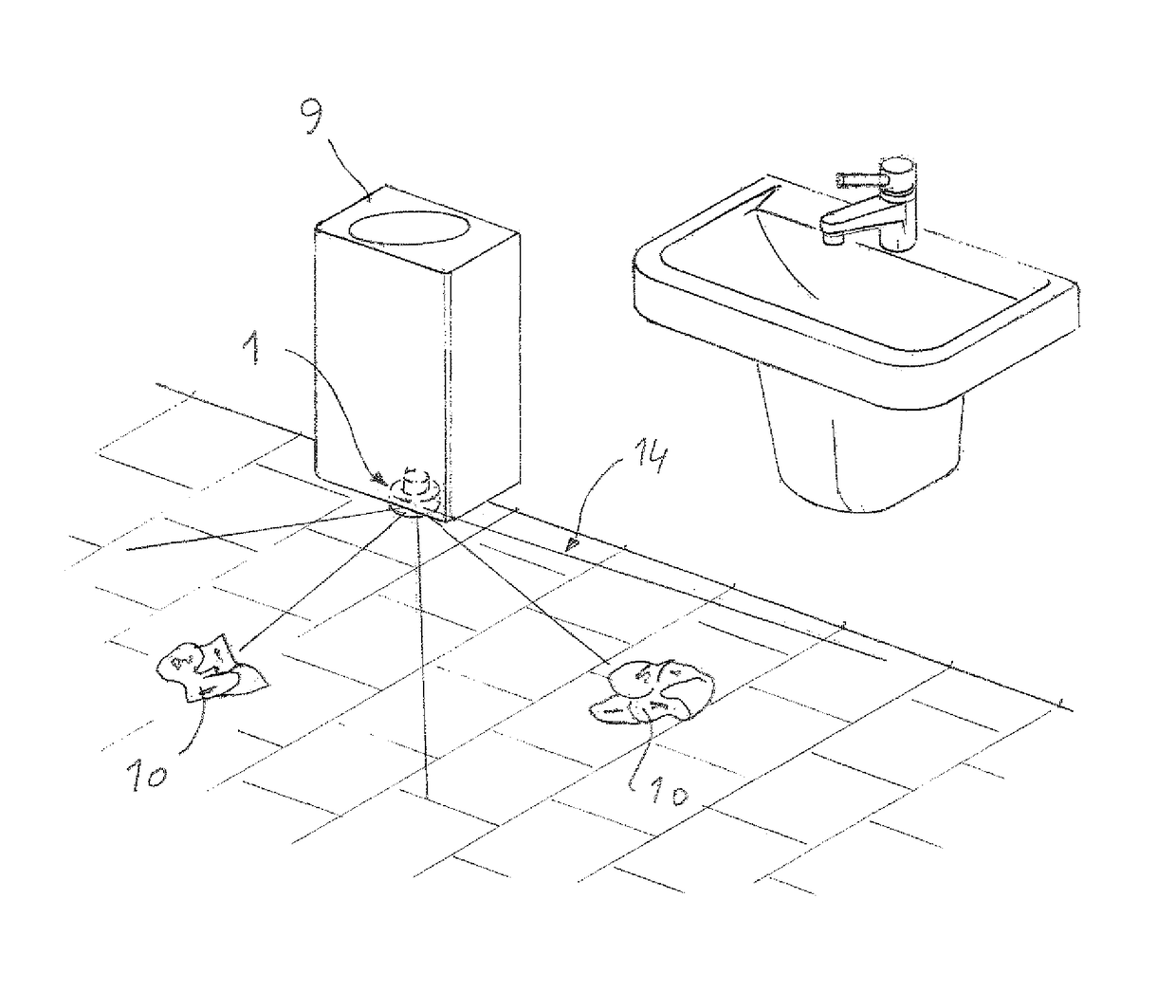 Means and method for detecting the presence of at least one object to be tidied in a washroom