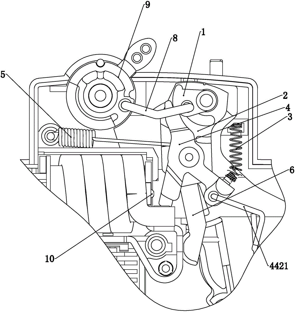 Moving contact operating mechanism for residual-current circuit breaker