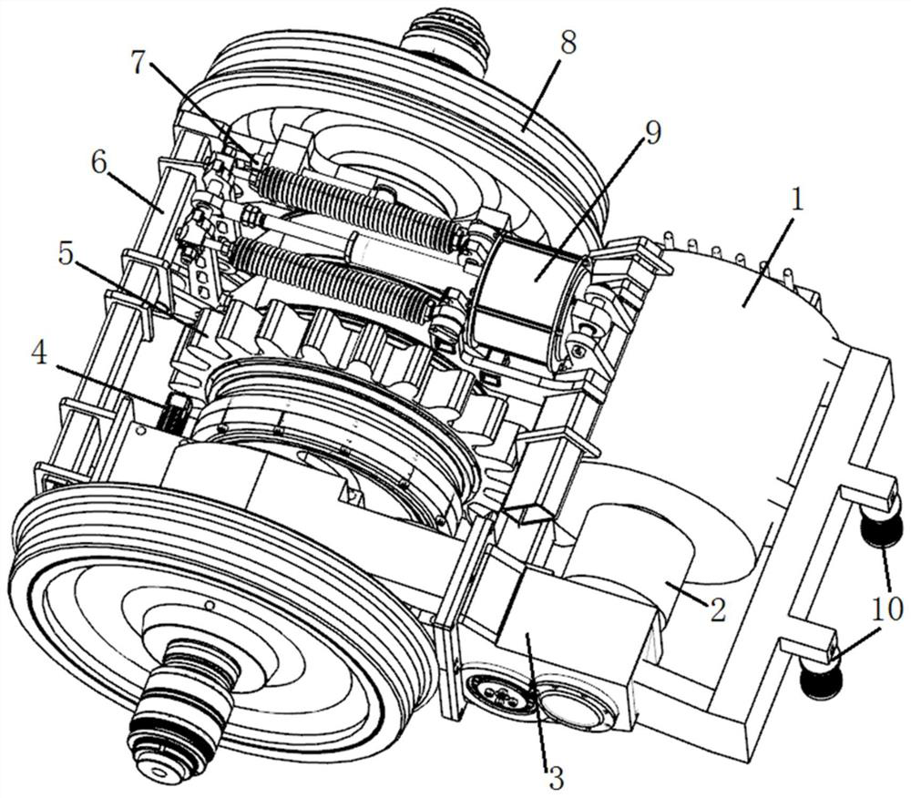 Toothed rail and adhesion coaxial driving toothed rail driving device and toothed rail rolling stock