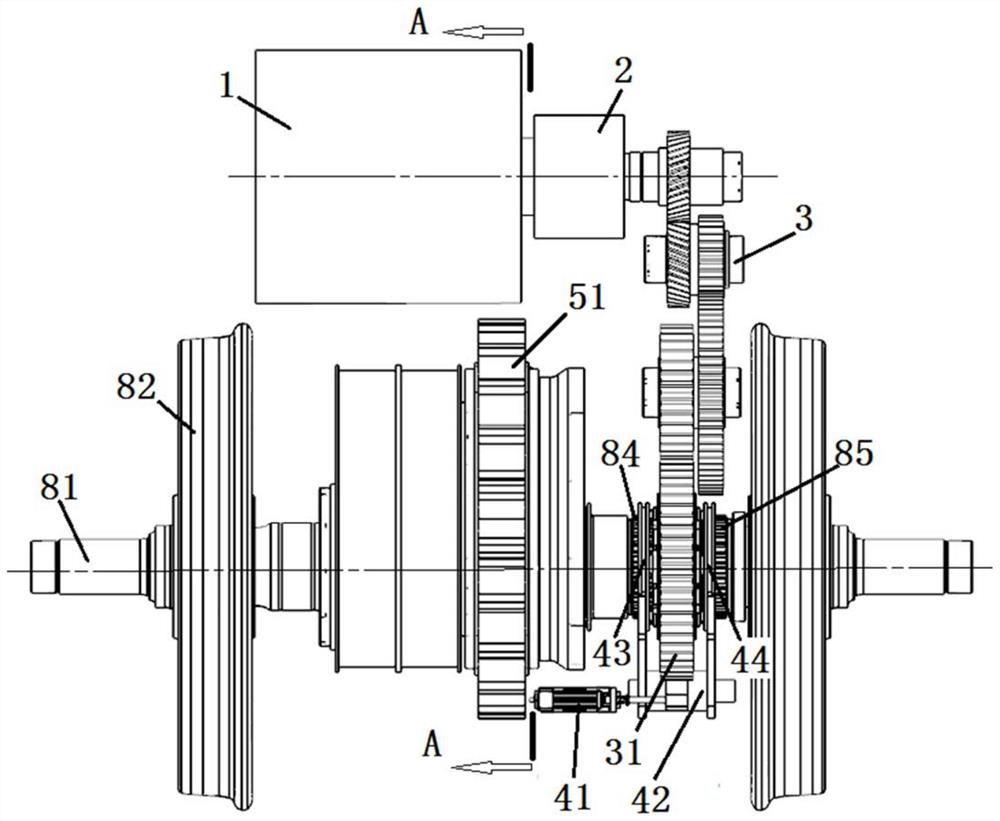 Toothed rail and adhesion coaxial driving toothed rail driving device and toothed rail rolling stock