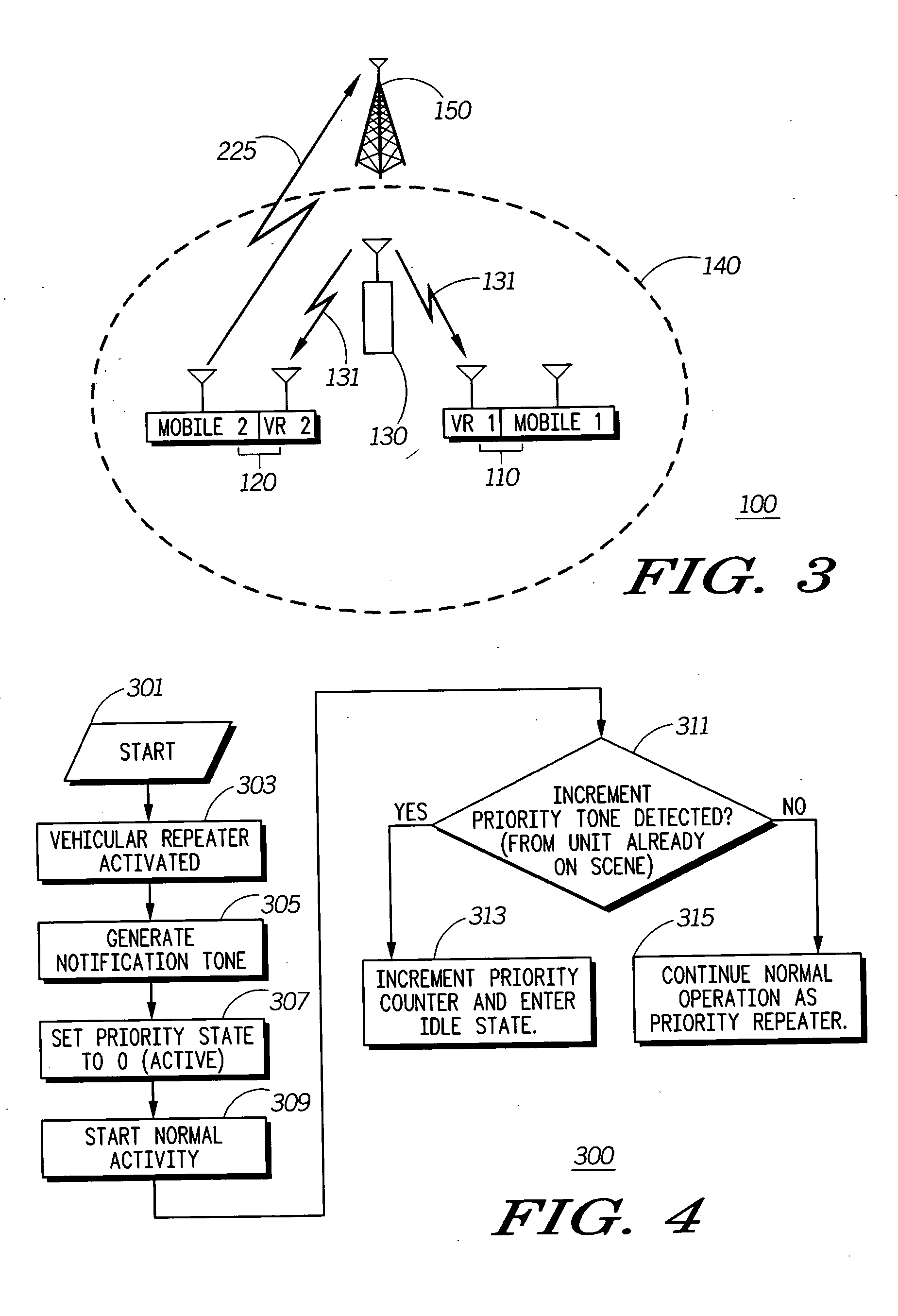 Vehicular repeater multi-unit system and method for allowing the first vehicular repeater unit on-scene to remain priority