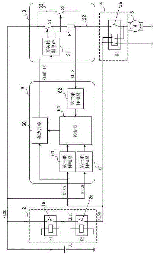 Starter protector for controlling starter current limiter and automobile starting control system of starter protector