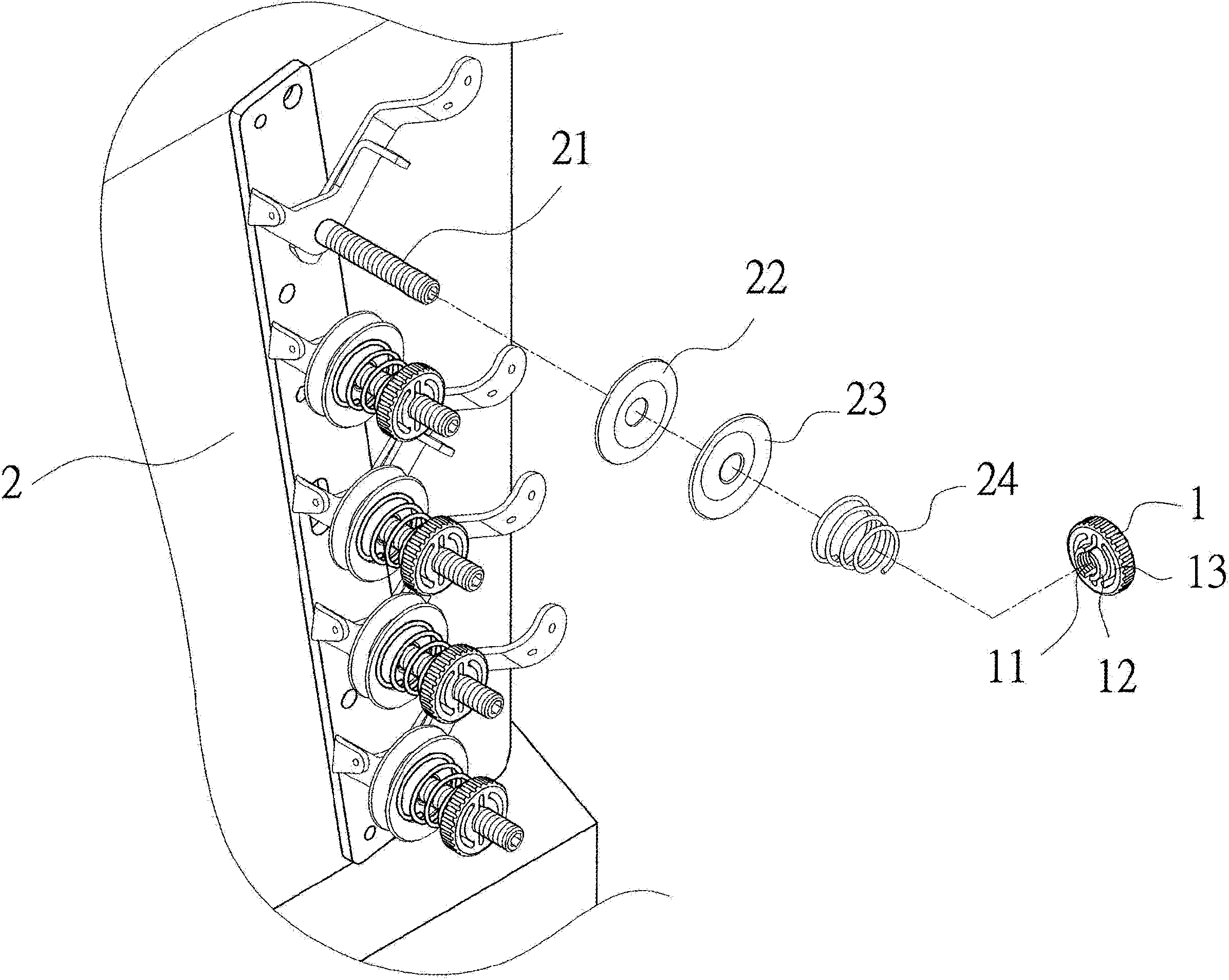 Thread clamping adjustment knob of sewing machine