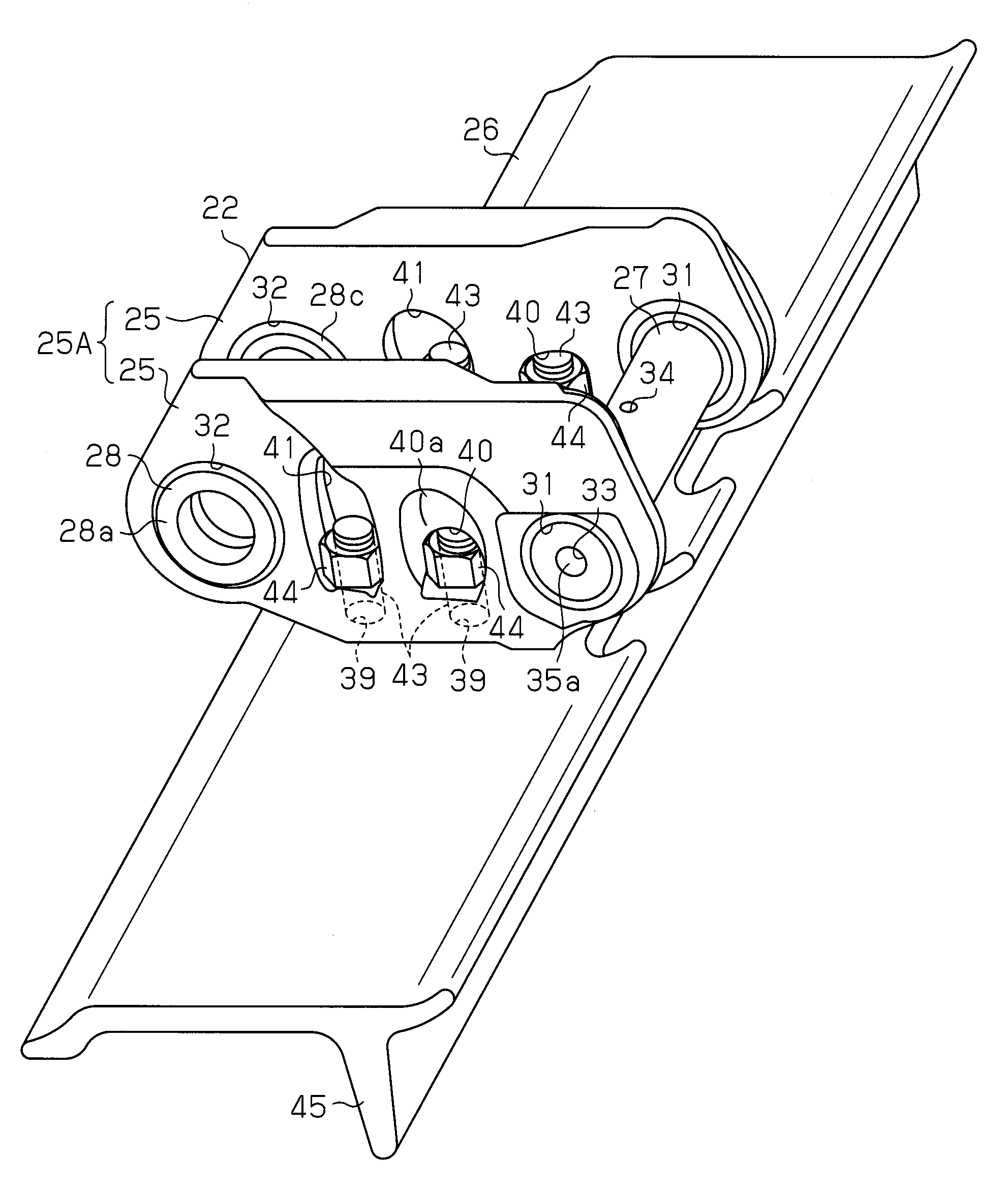 Link for connecting track shoe of crawler belt, assembly for crawler belt, and crawler belt