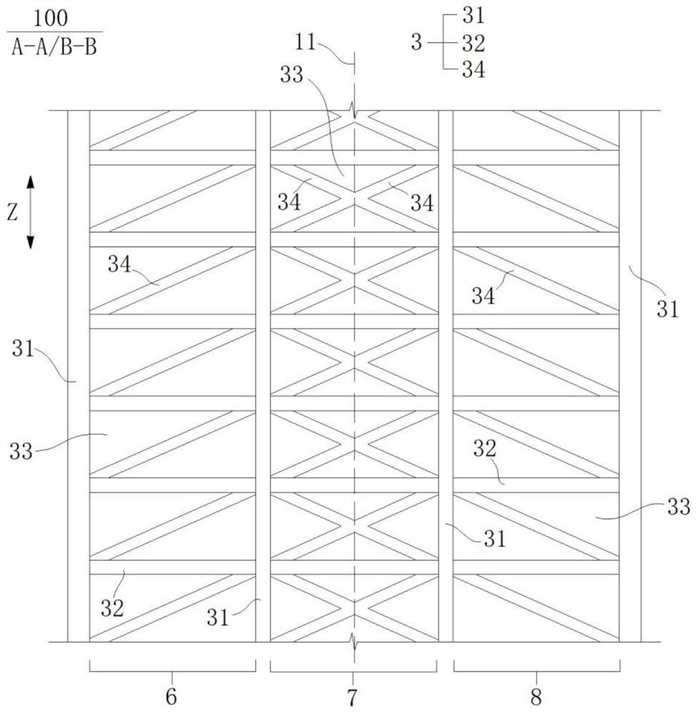 Braced frame-core tube building structure and construction method thereof