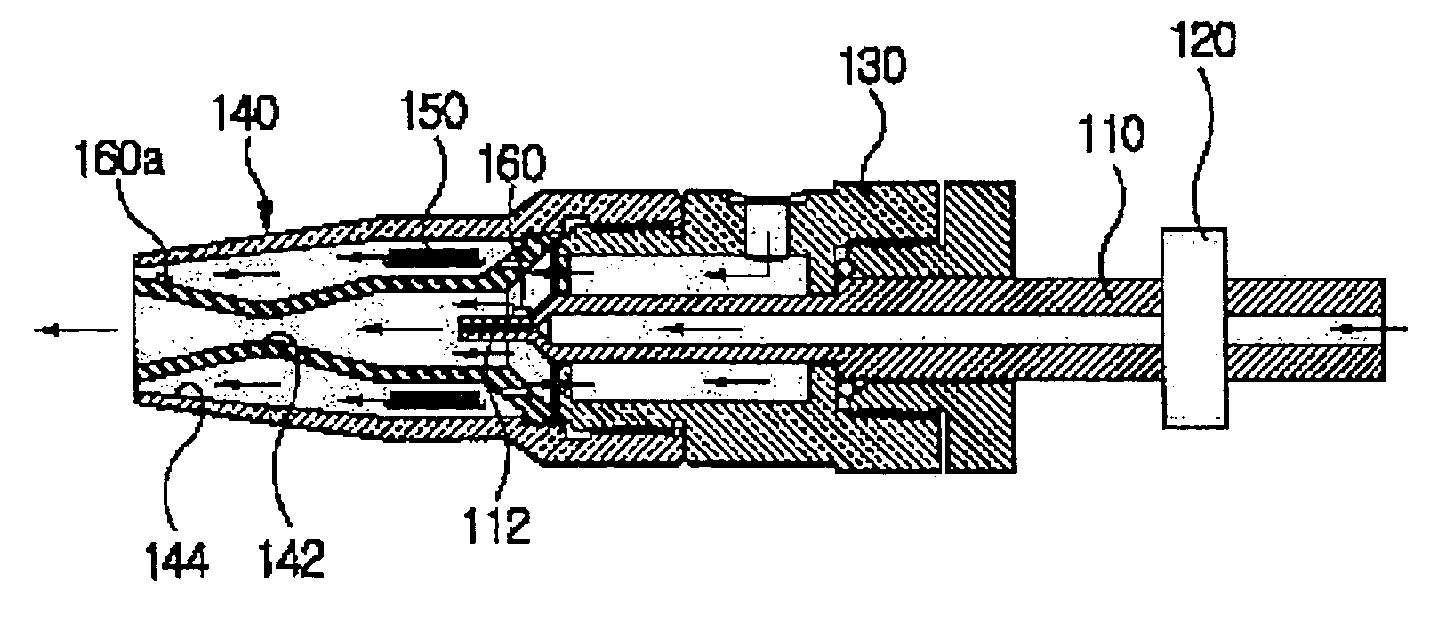 Nozzle for spraying sublimable solid particles entrained in gas for cleaning surface and method of cleaning surface using the same