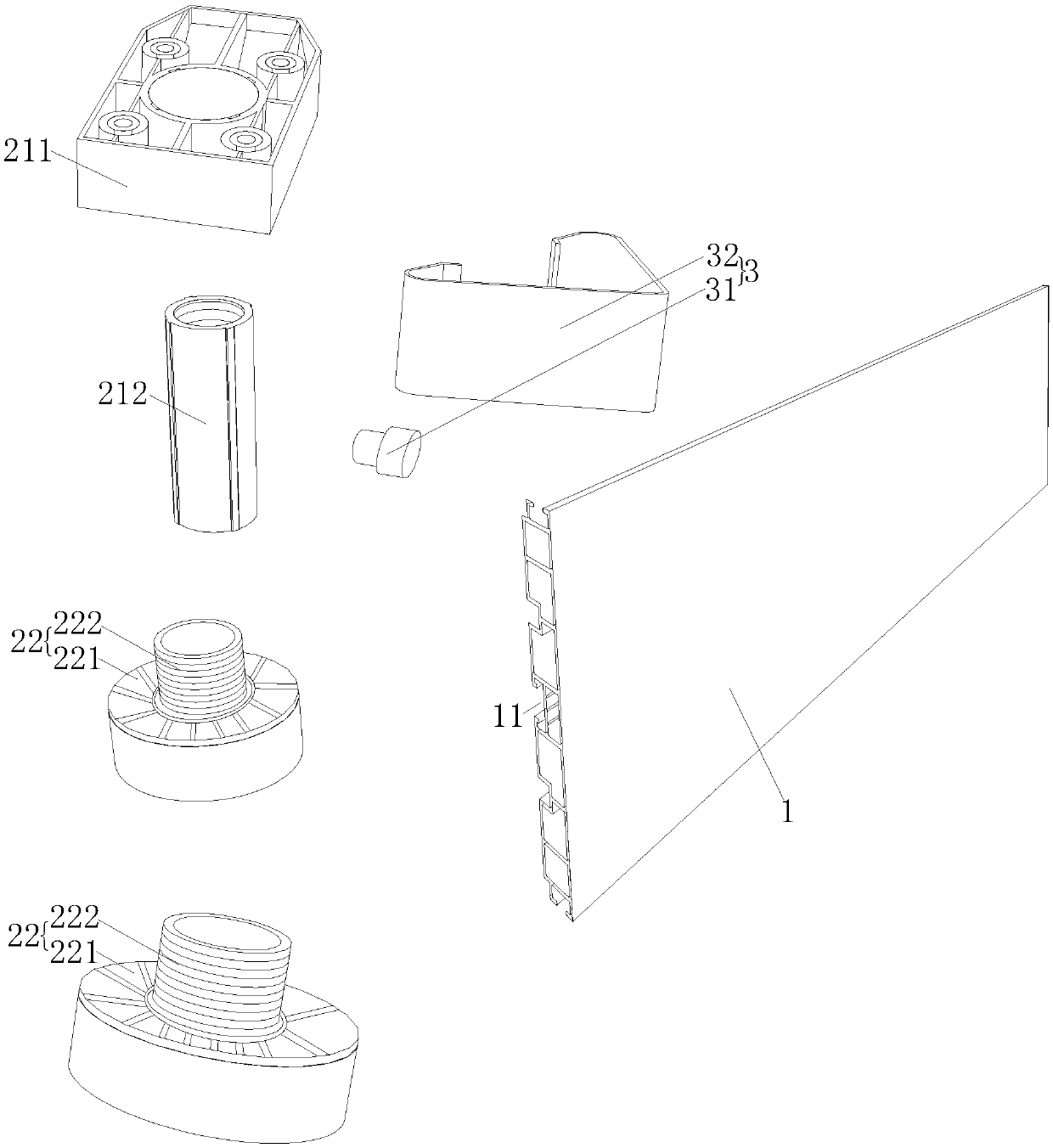 Skirting board assembly and cabinet provided with same