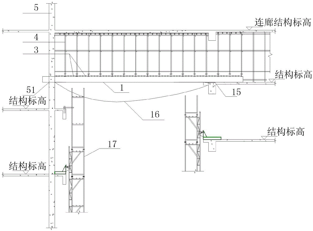 Overhead steel-beam stress platform and construction method thereof