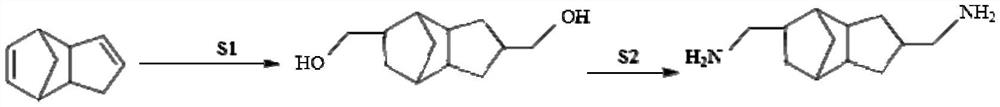 Process for preparing tricyclodecane dimethylamine from dicyclopentadiene and application of tricyclodecane dimethylamine