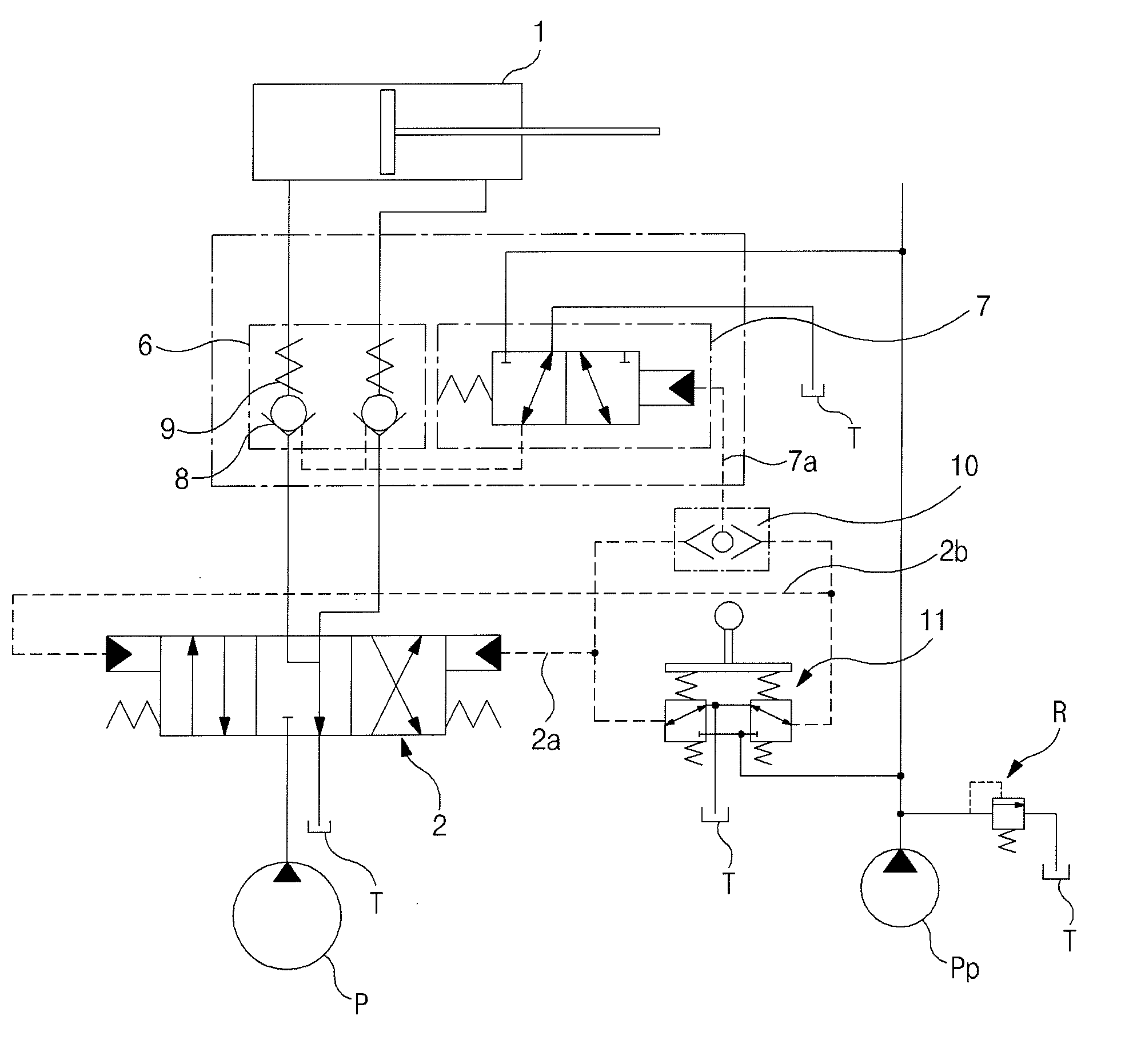 Hydraulic circuit having holding valve of external pilot pressure operation type