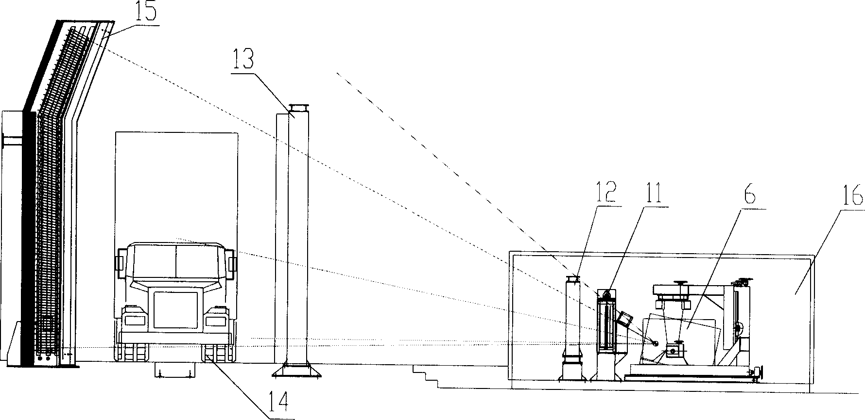 Radiant ray angle adjustable inspection system for container goods/vehicle