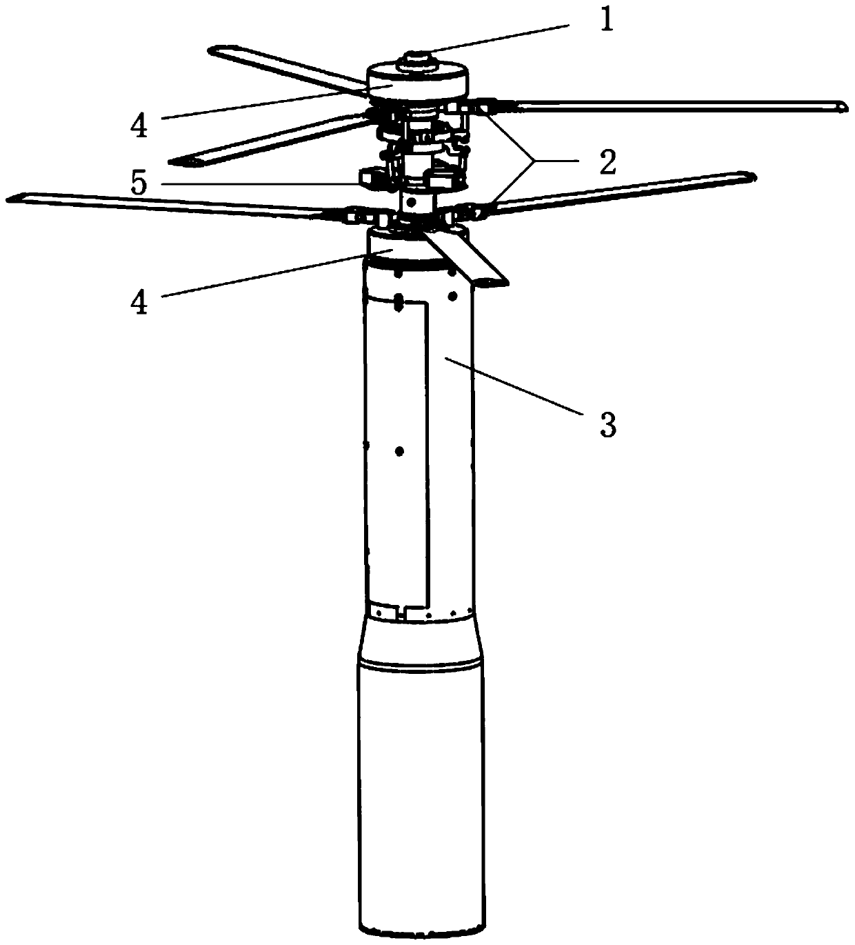 Portable small-sized cylinder type coaxial reverse propeller three-blade rotor wing type unmanned aerial vehicle