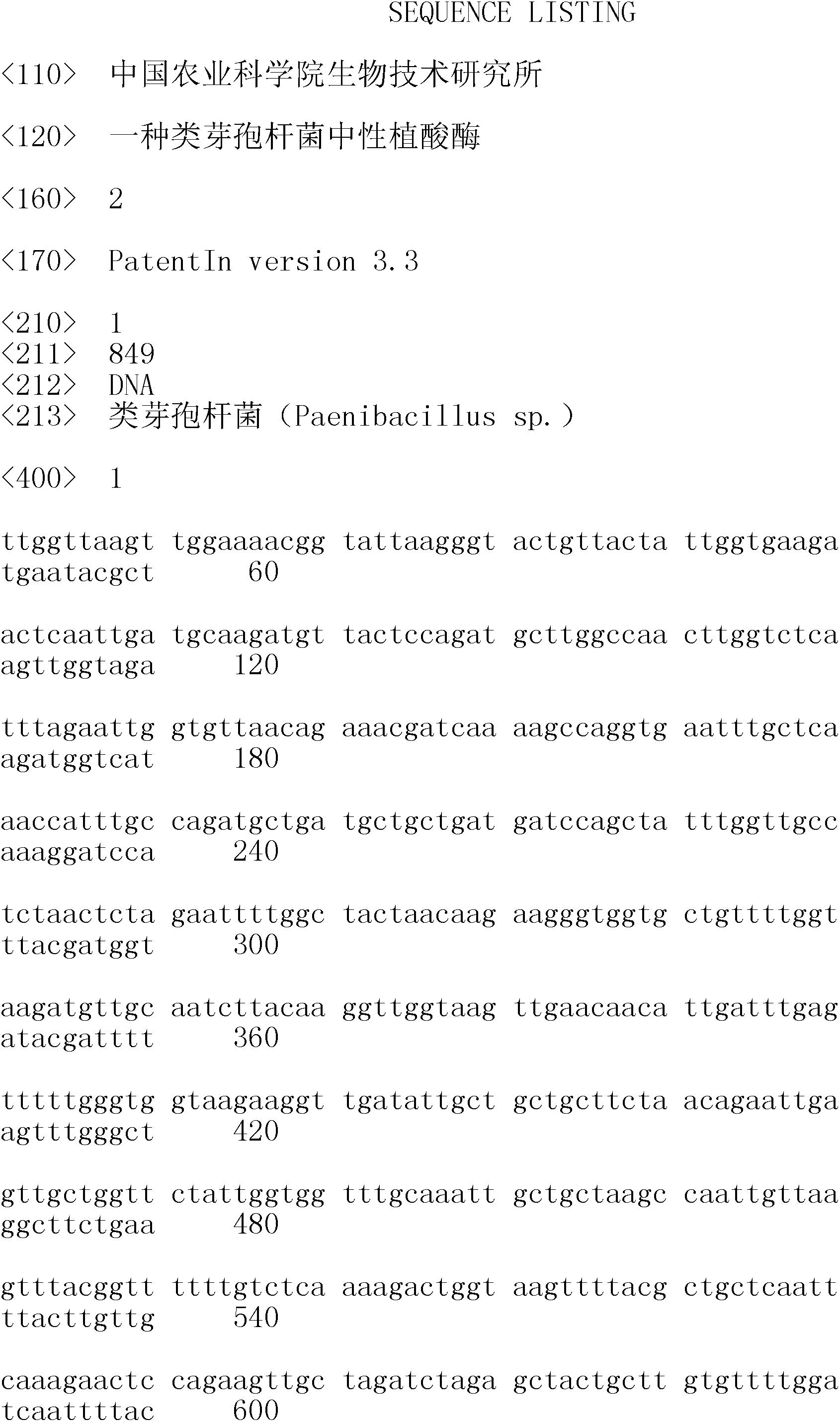 A kind of Paenibacillus neutral phytase