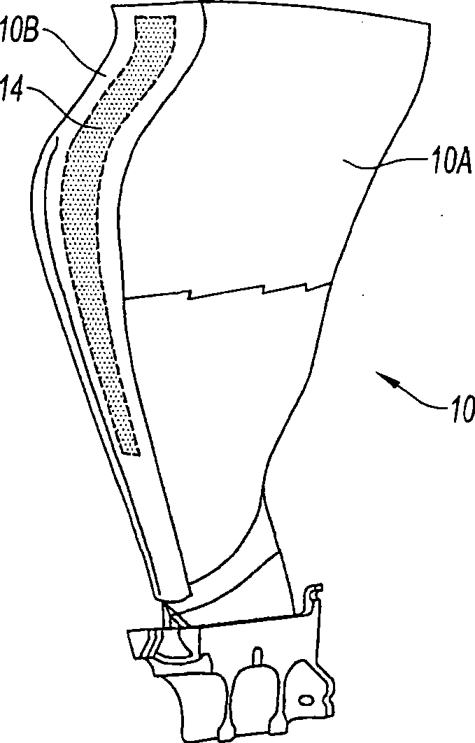 Damping device for a composite blade