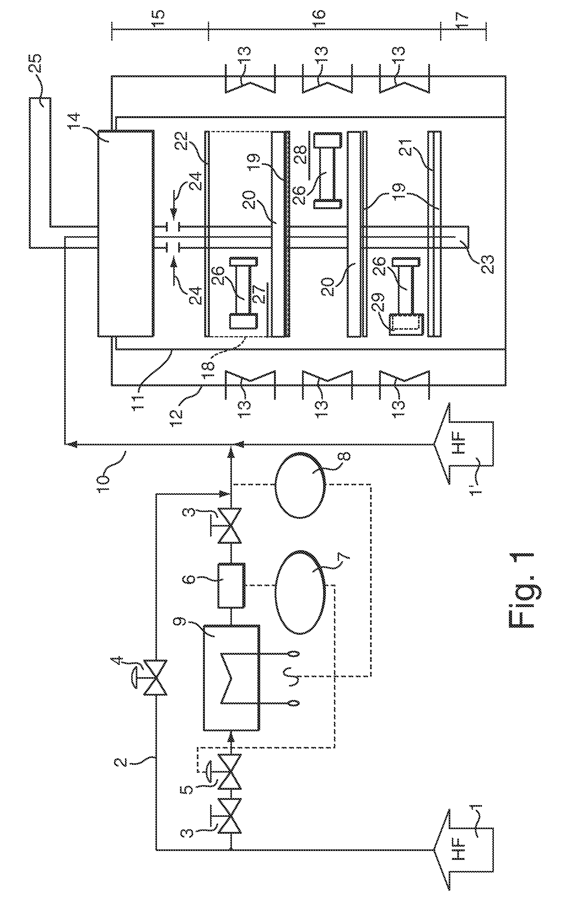 Device for cleaning oxidized or corroded components in the presence of a halogenous gas mixture