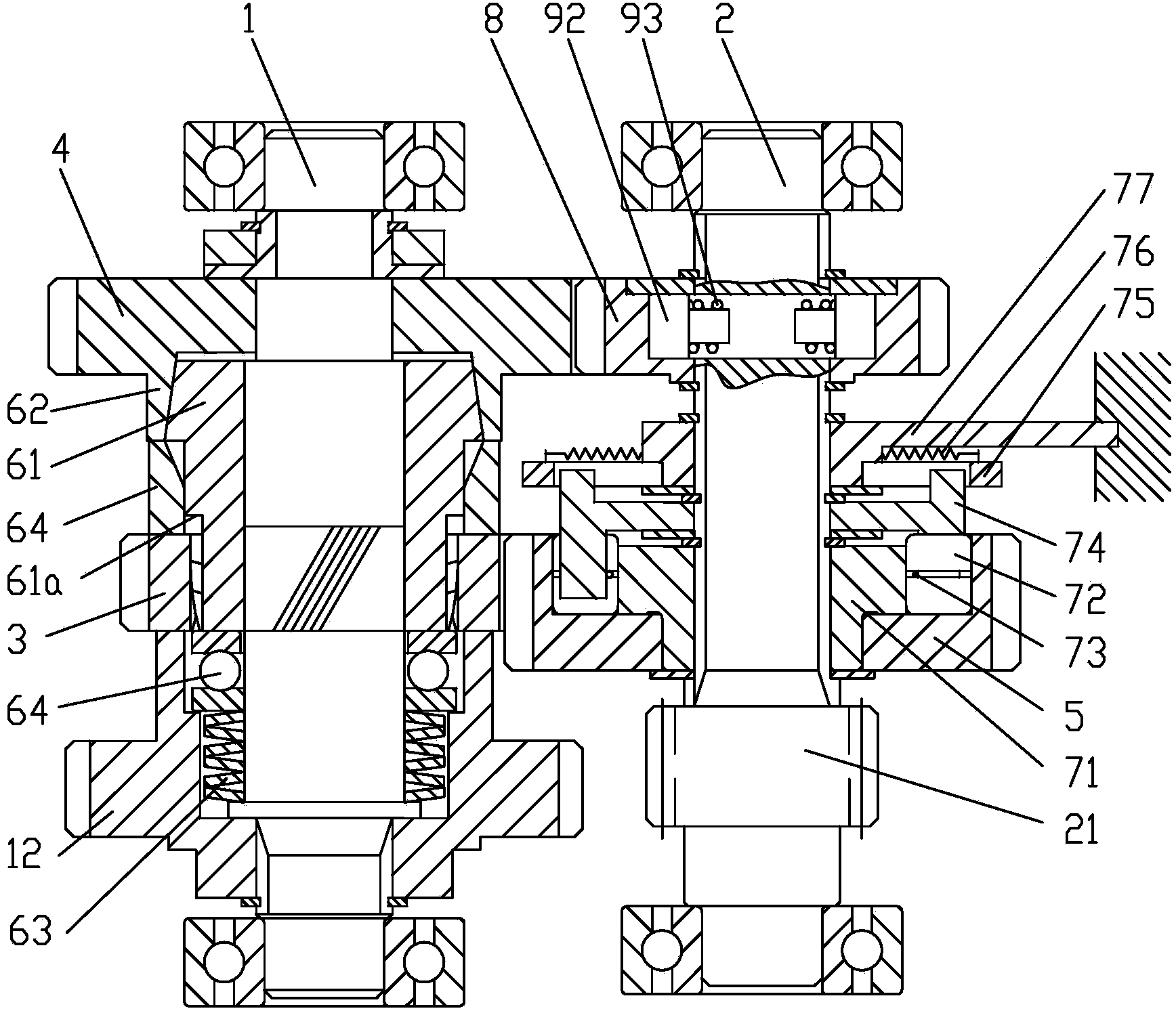 Automatic speed change gear with torsion limiting clutch and speed change shaft