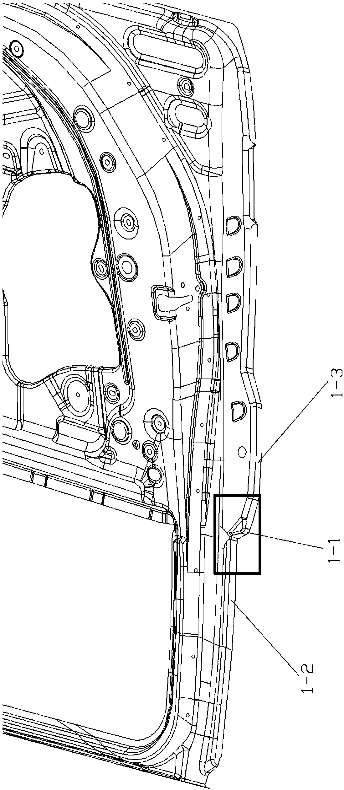 A technology for preventing cracking and wrinkling of the water-cutting position drop platform of the inner panel of the car door