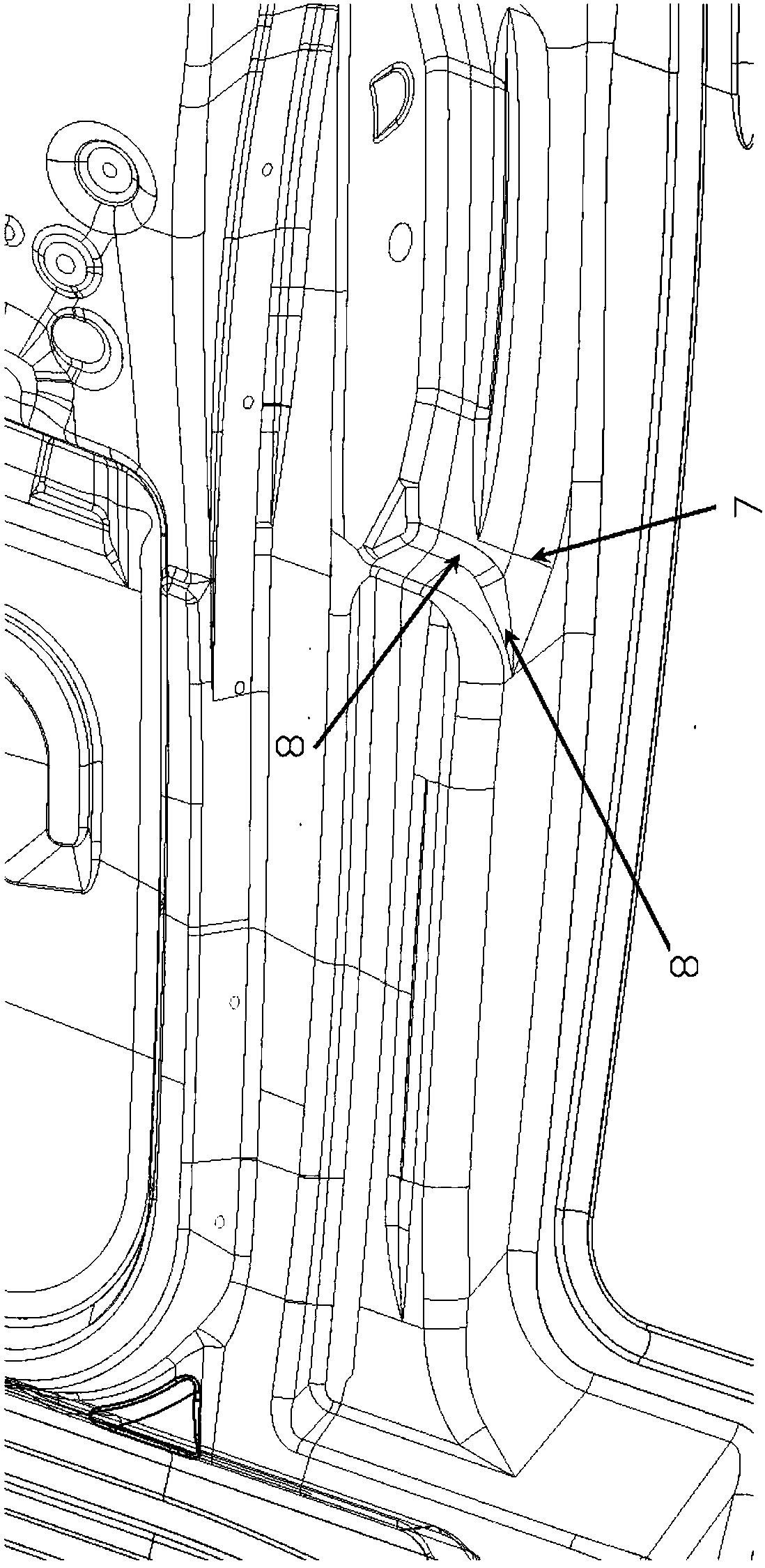 A technology for preventing cracking and wrinkling of the water-cutting position drop platform of the inner panel of the car door