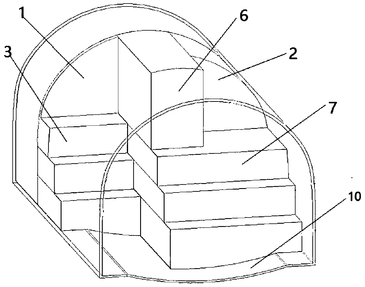 Super-large-section subsurface tunnel tall core soil dismounting method