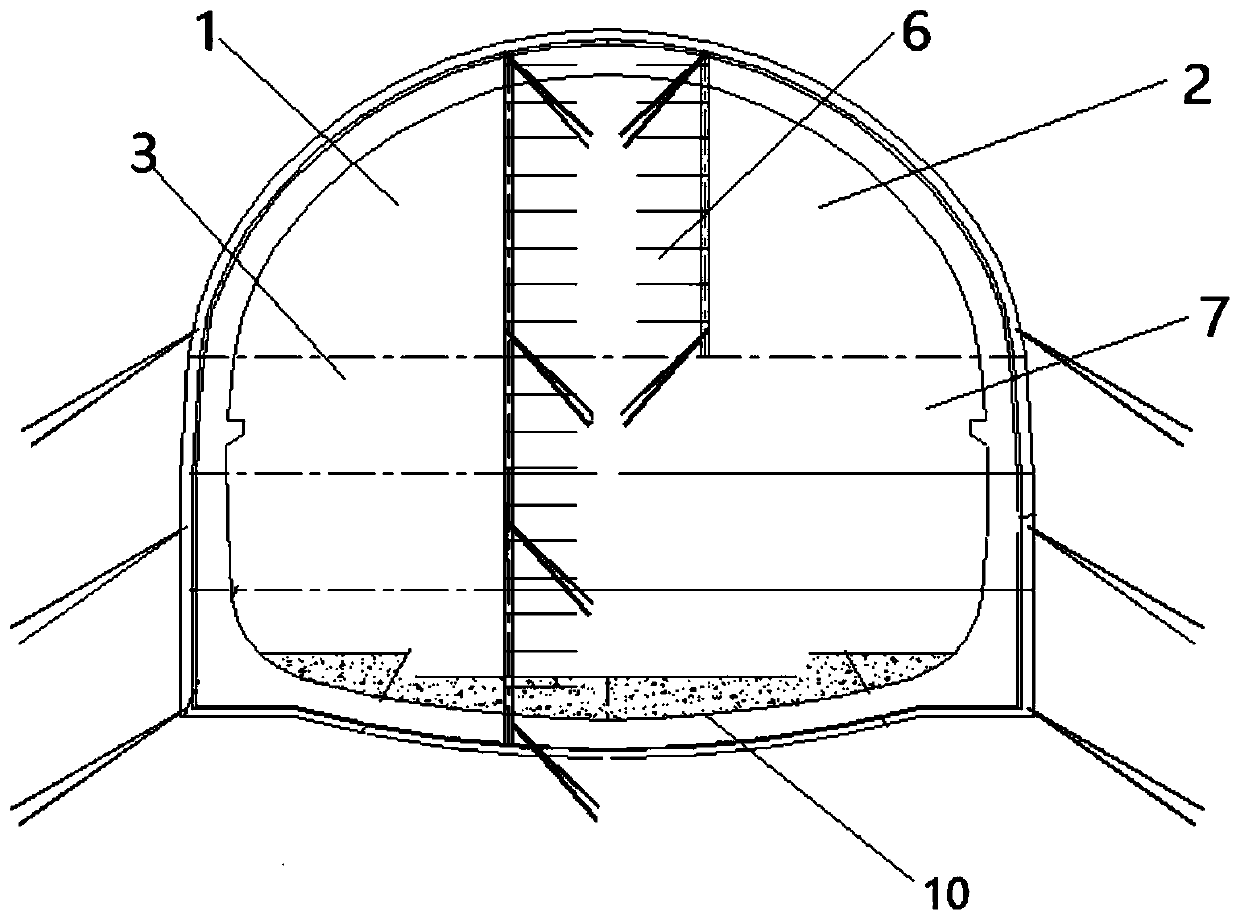 Super-large-section subsurface tunnel tall core soil dismounting method