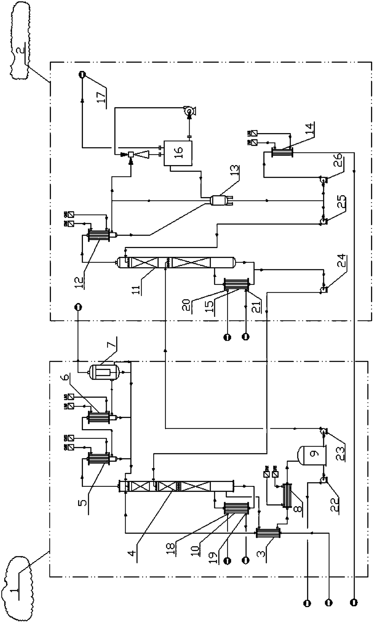 VCM purification hydrochloric acid full-resolution device and process