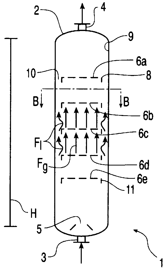 Reactor for two-phase reactions, in particular for urea synthesis at high pressure and temperature