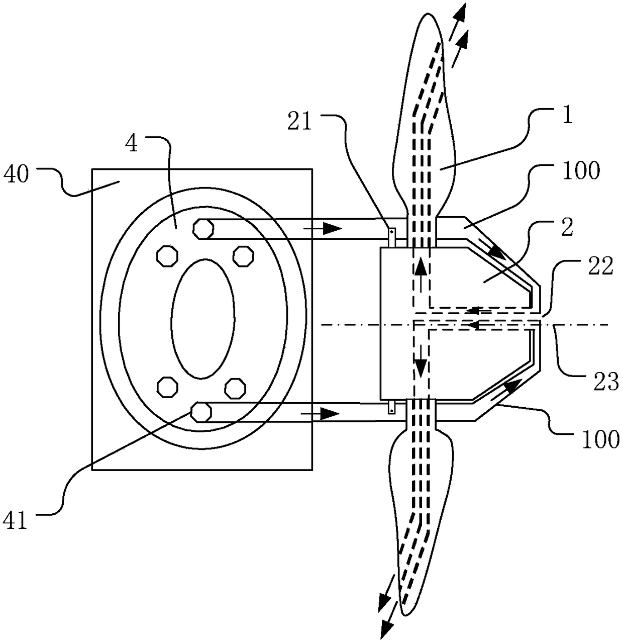 Wind turbine blades, wind turbine cooling devices and wind turbines