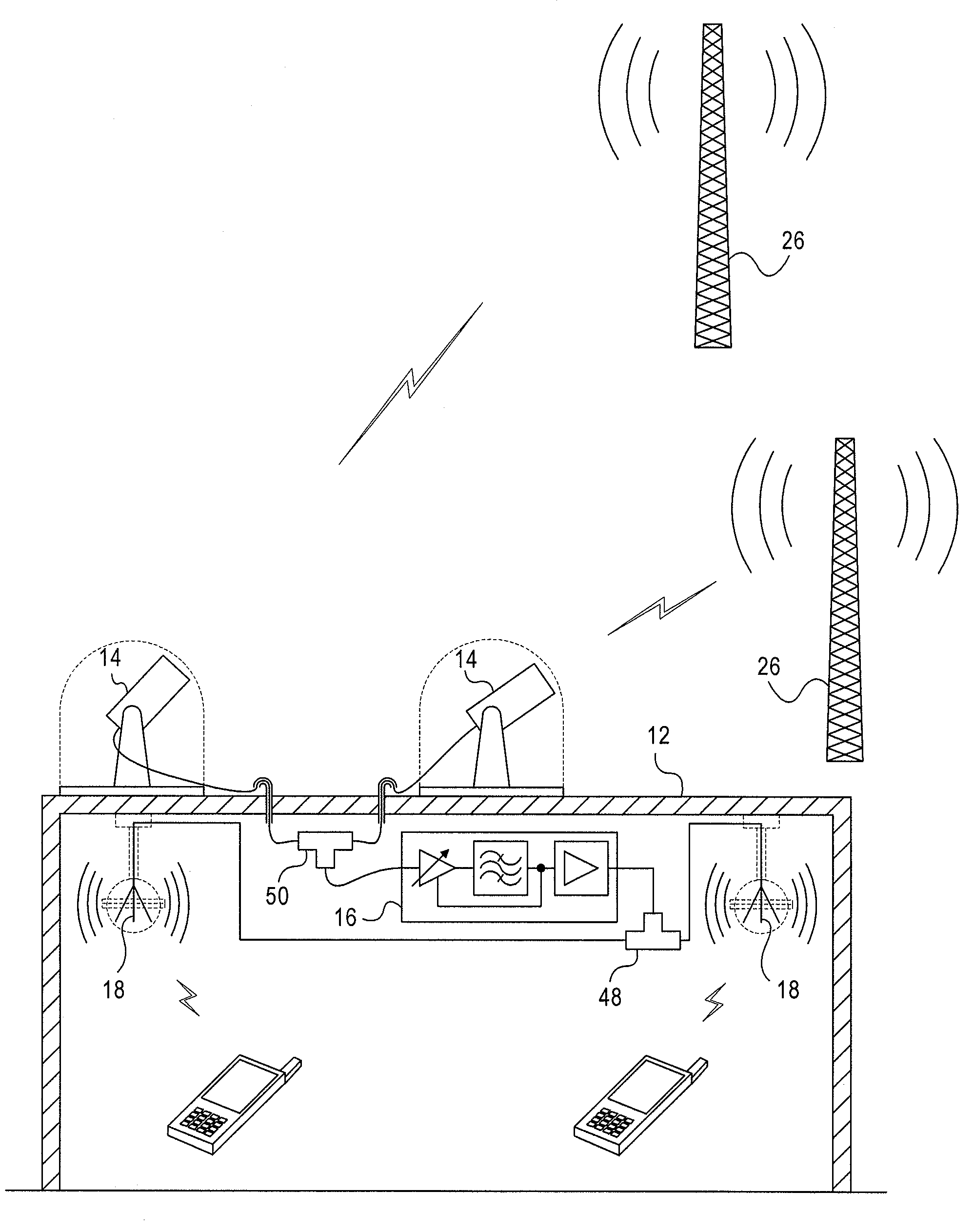 Circularly polarized omnidirectional in-building signal booster apparatus and method