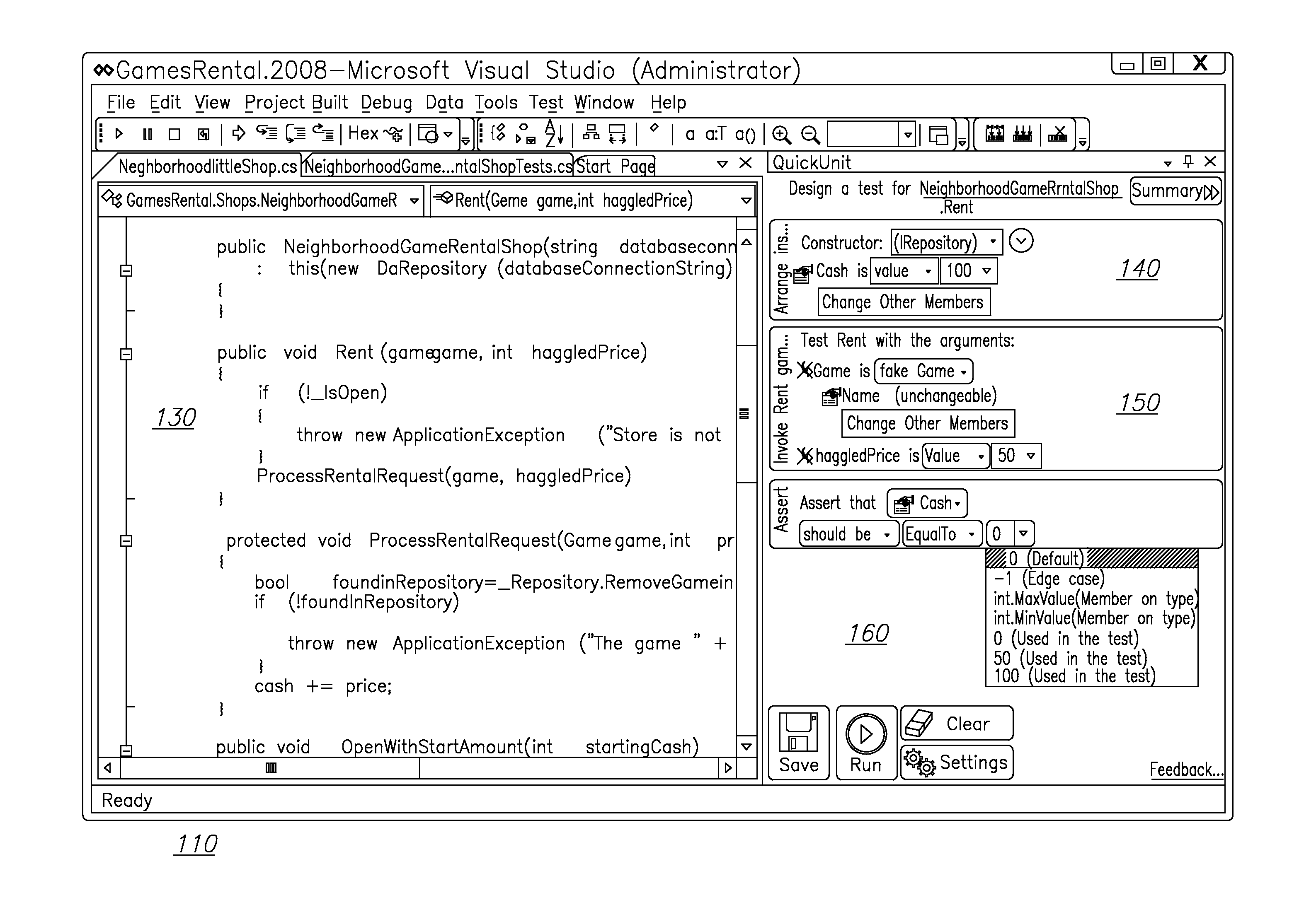 Interactive environment for test case generation associated with  a computer code