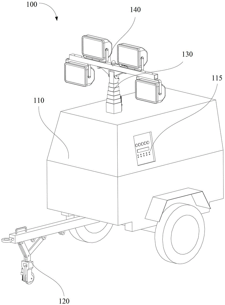 Mobile lighting tower based on worm gear transmission