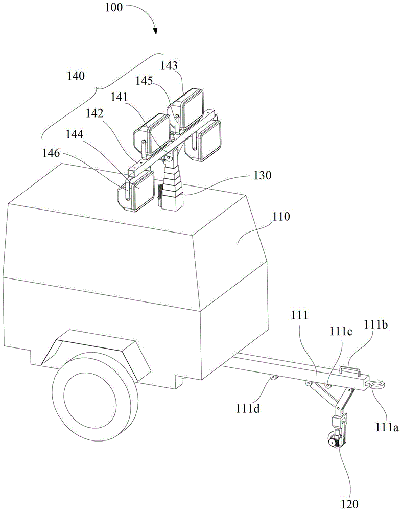 Mobile lighting tower based on worm gear transmission