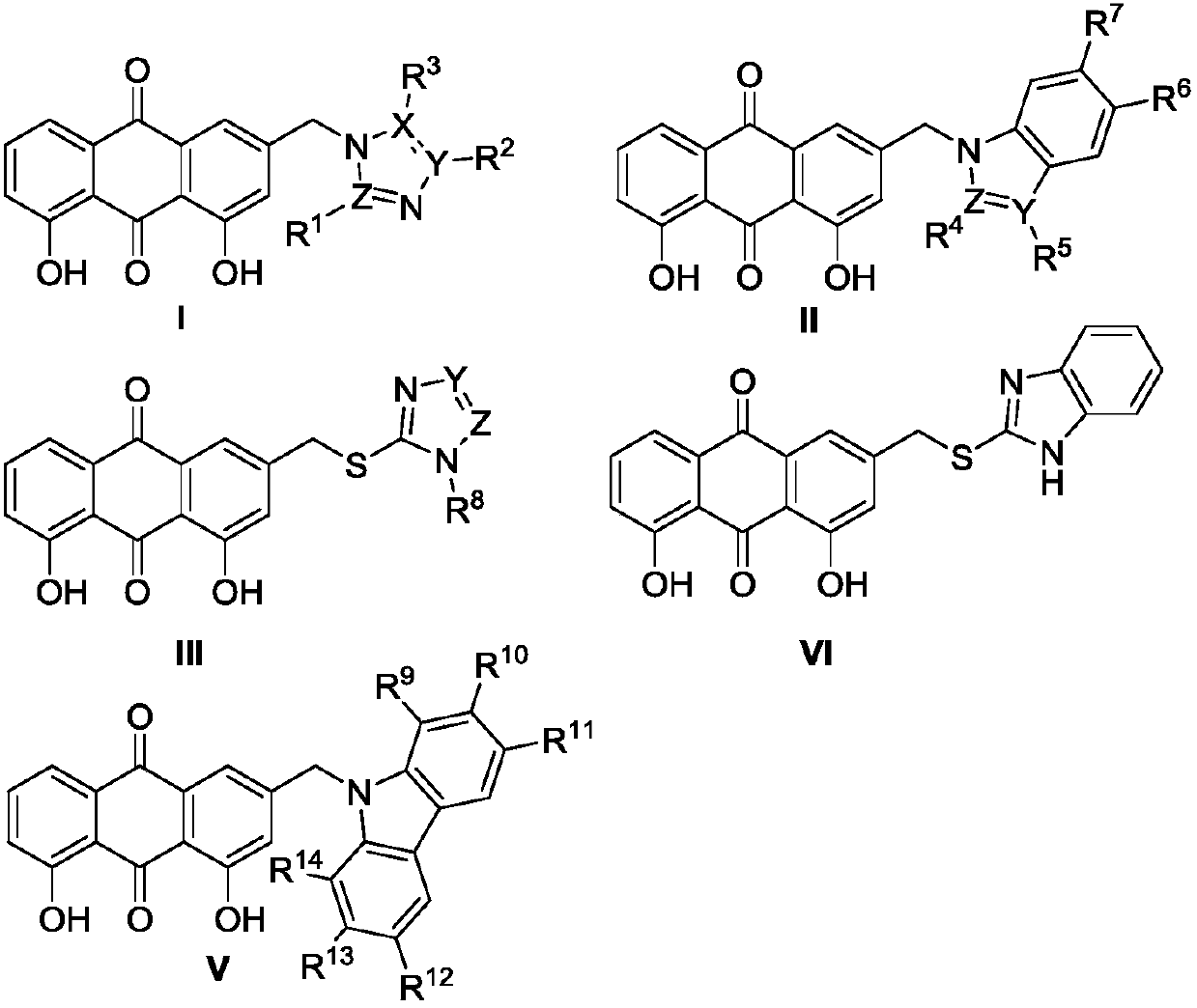 Preparation method and application of aloe emodin azole compounds