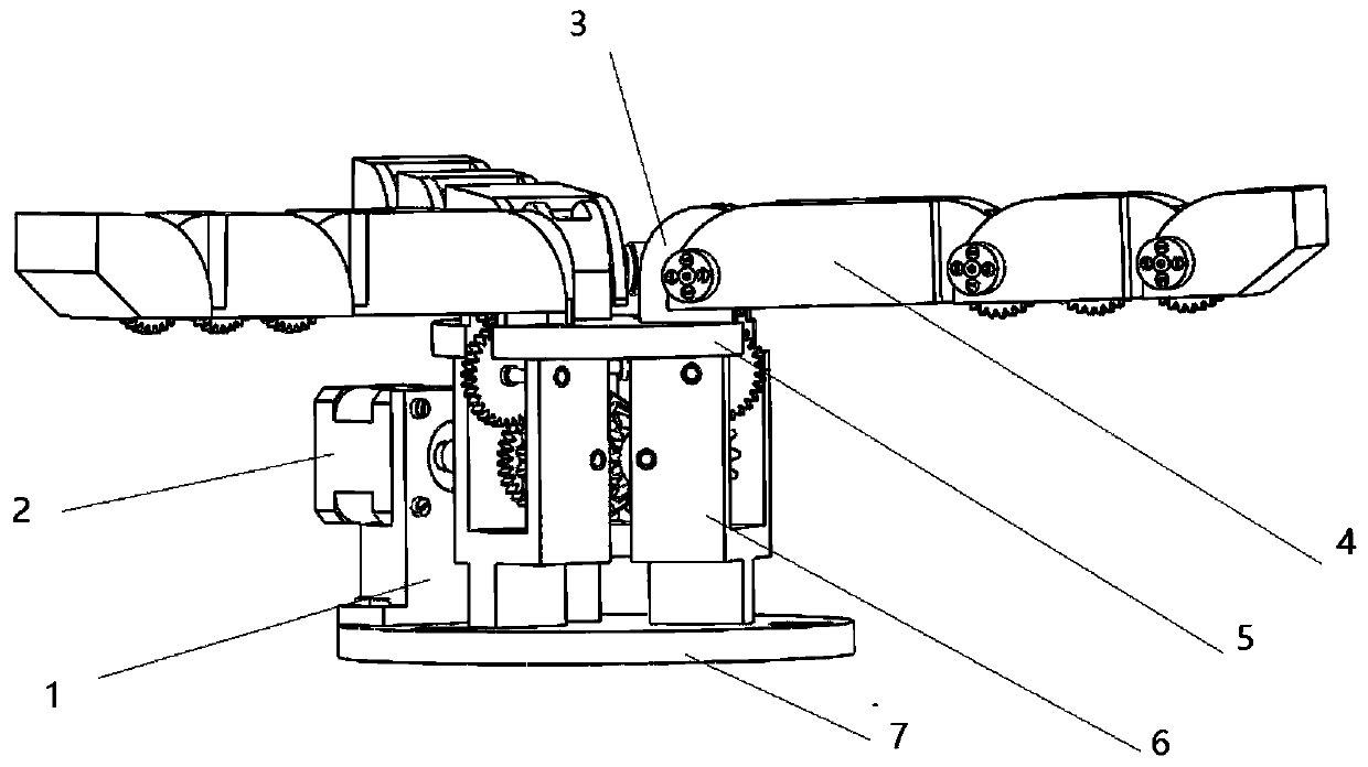 Gear differential type under-actuated three-joint mechanical finger structure and operation method thereof