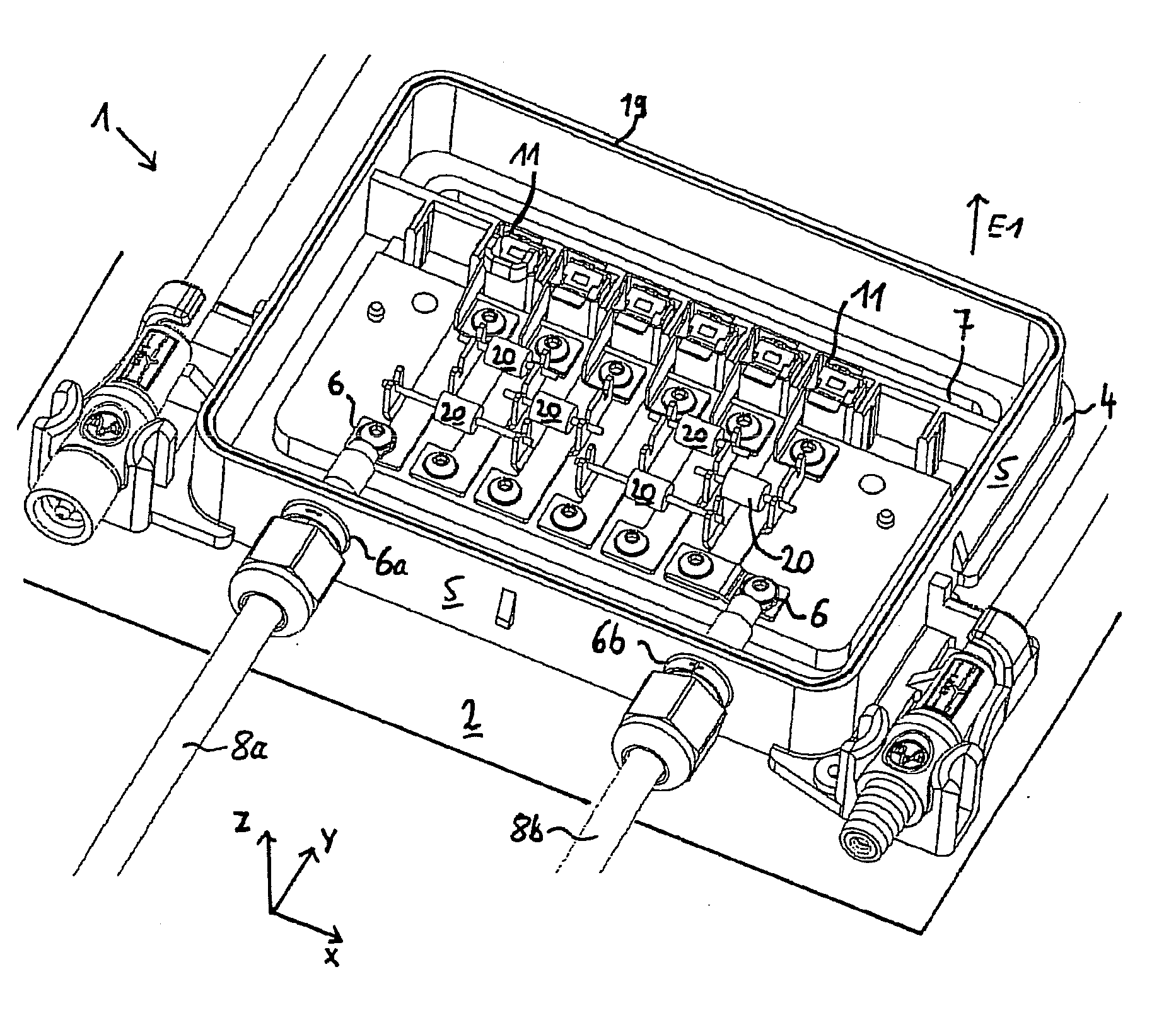 Junction box, use, solar panel, contact element, and method