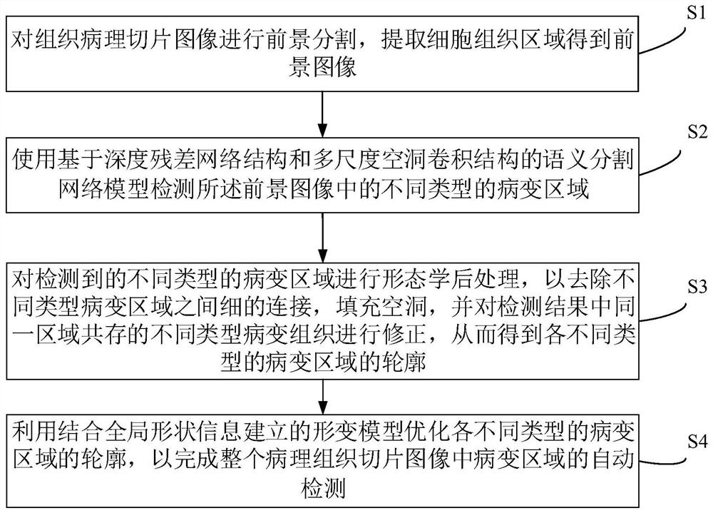 A method and system for automatic detection of lesions in pathological tissue slice images