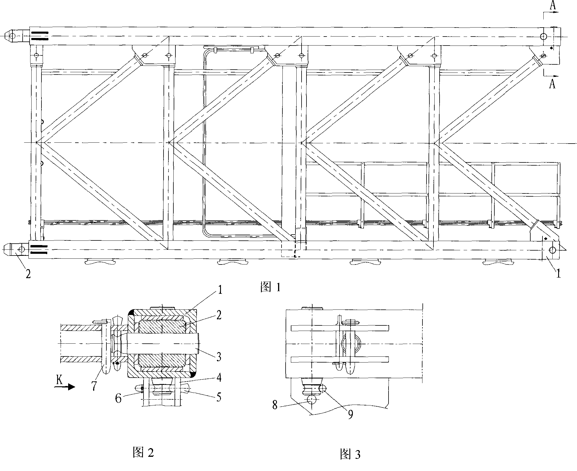 Stacker crane body node-pin shaft connection mode and connection pin shaft